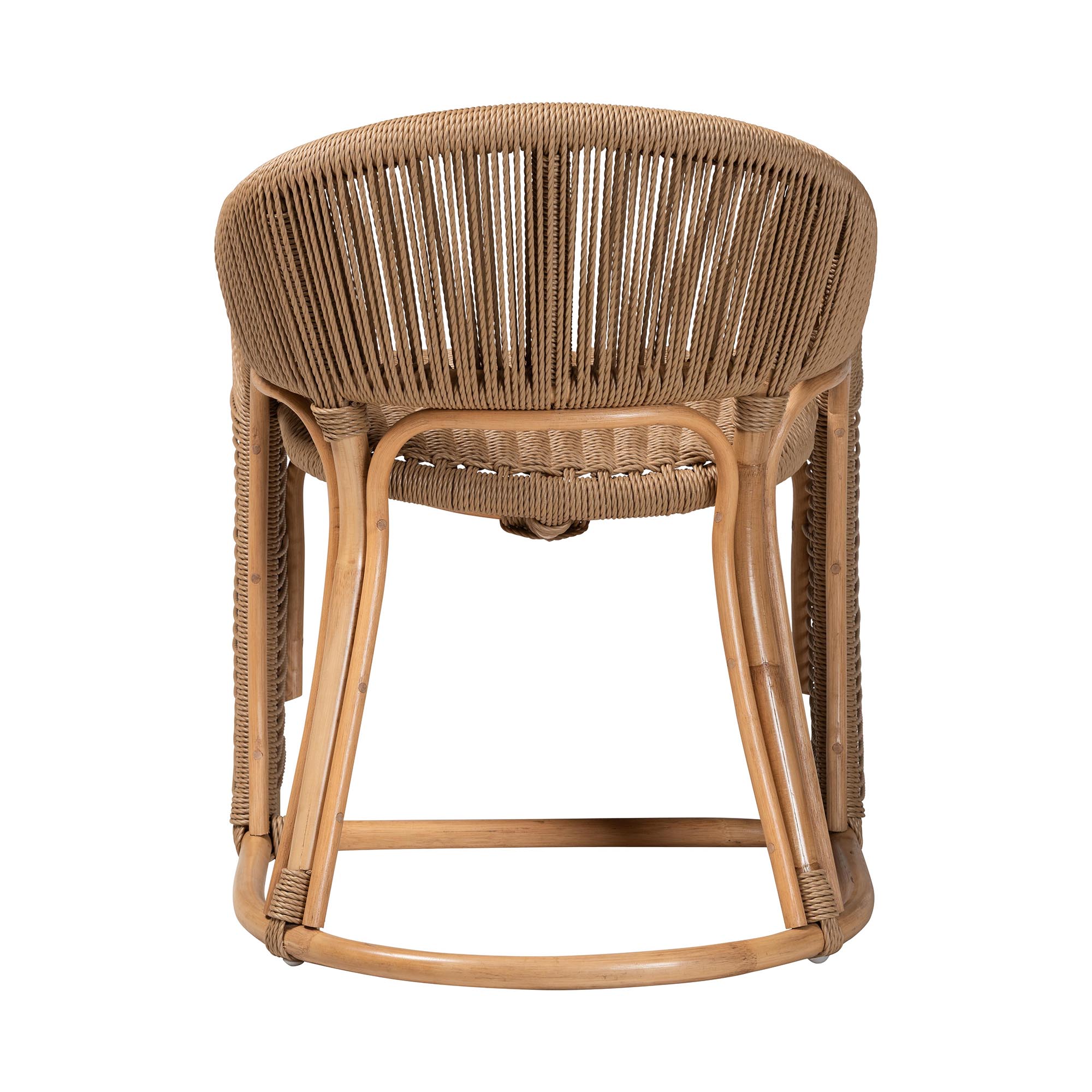 bali & pari Isra Natural Rattan Accent Chair with Handwoven Synthetic Wicker - Curved Barrel Back Lounge Chair for Coastal Living Spaces
