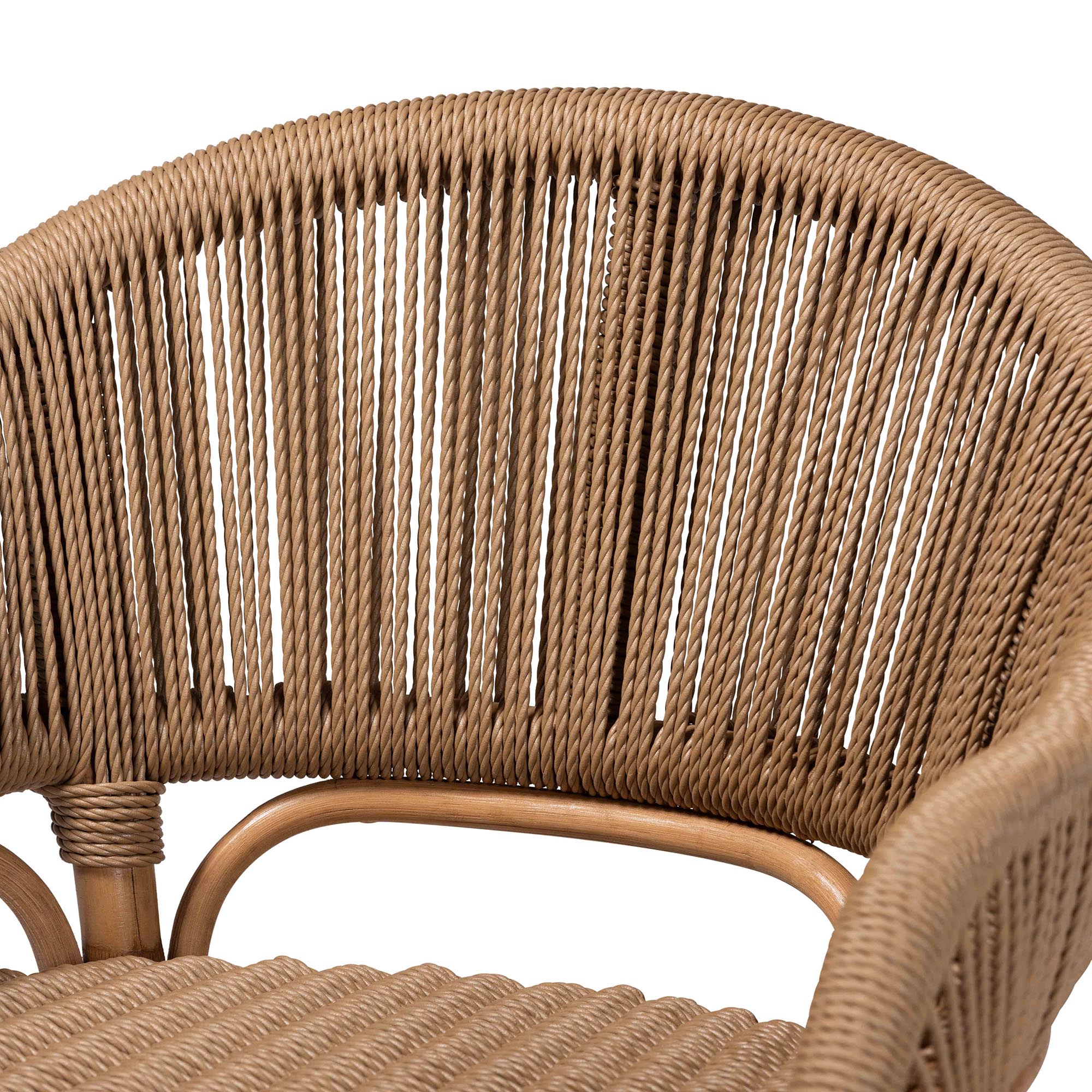 bali & pari Isra Natural Rattan Accent Chair with Handwoven Synthetic Wicker - Curved Barrel Back Lounge Chair for Coastal Living Spaces