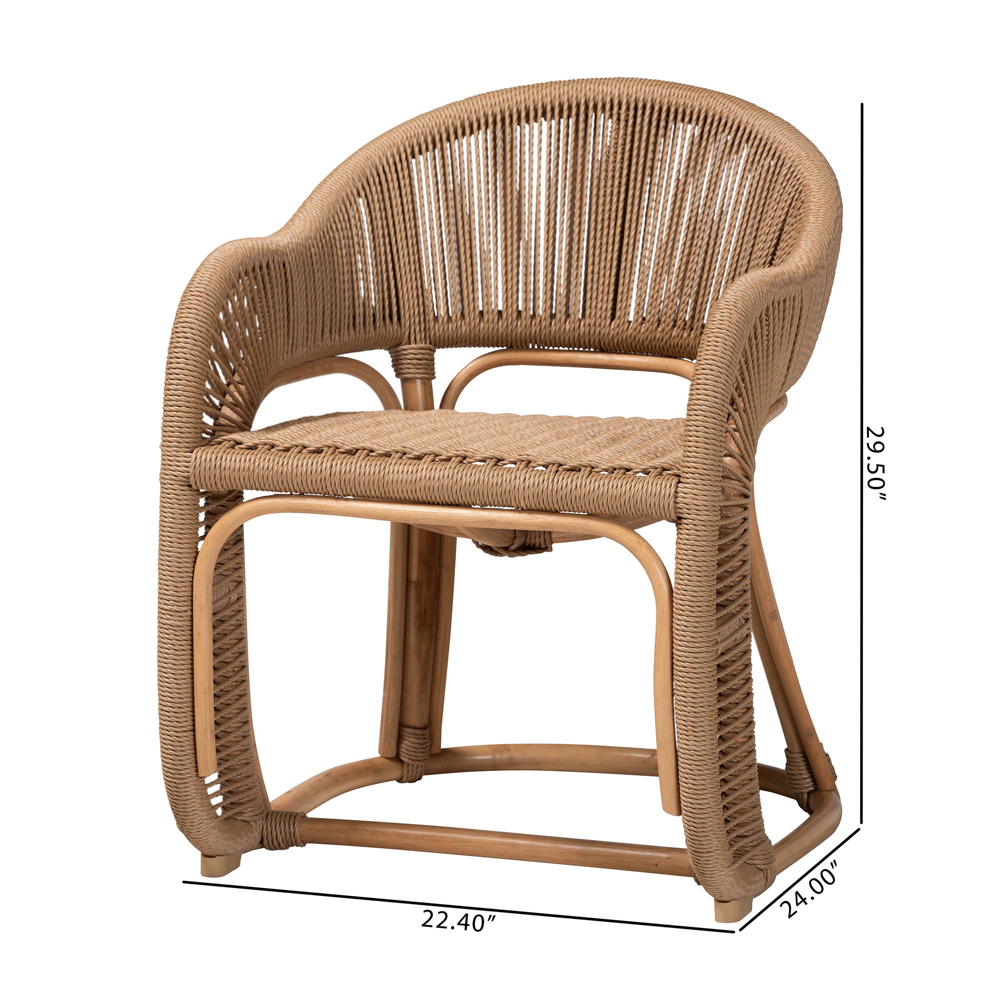 bali & pari Isra Natural Rattan Accent Chair with Handwoven Synthetic Wicker - Curved Barrel Back Lounge Chair for Coastal Living Spaces