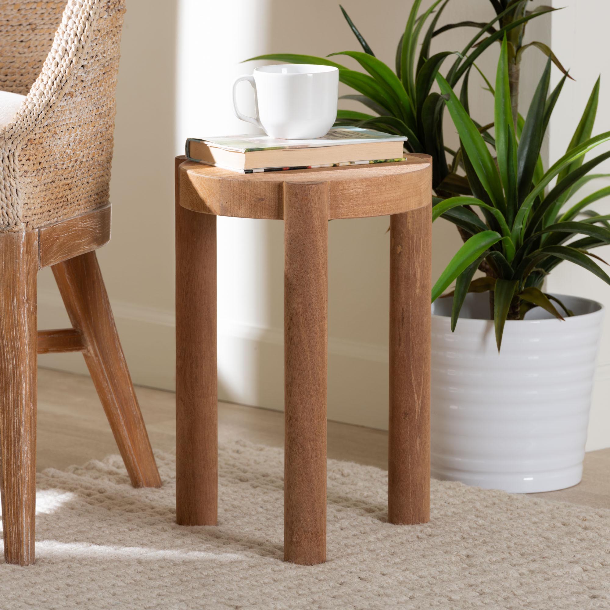 bali & pari Shadi Acacia Wood Multipurpose Accent Stool - Sculptural End Table with Tripod Base for Living Room, Bedroom or Dining Room