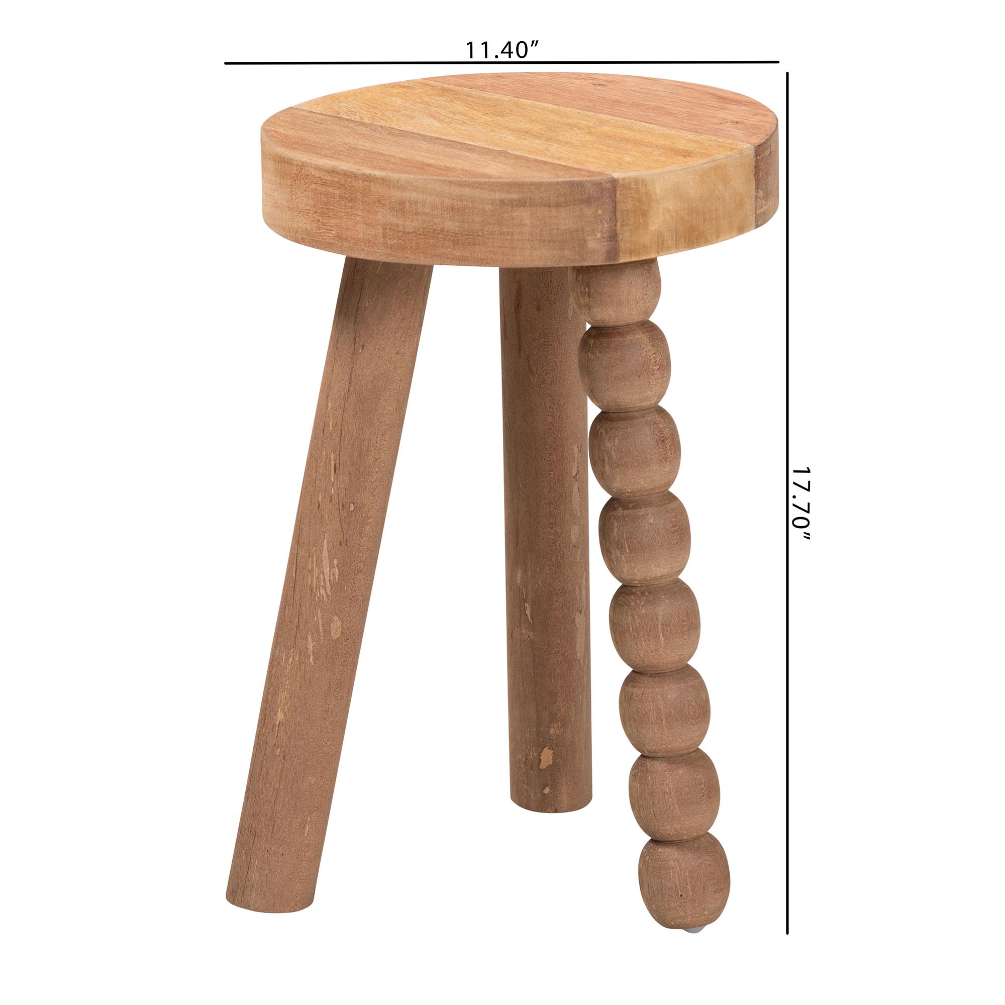 bali & pari Sihu Acacia Wood Multipurpose Accent Stool - Sculptural End Table with Bobbin Tripod Base for Living Room, Bedroom or Dining Room