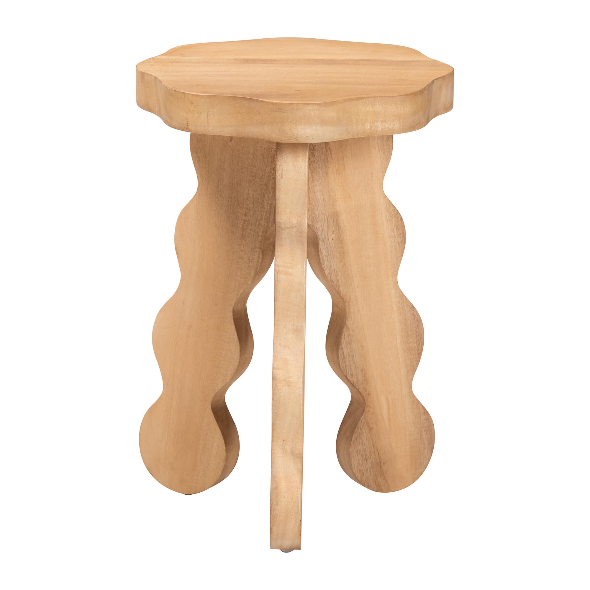 bali & pari Sino Acacia Wood Multipurpose Accent Stool - Sculptural End Table with Wavy Tripod Base for Living Room, Bedroom or Dining Room