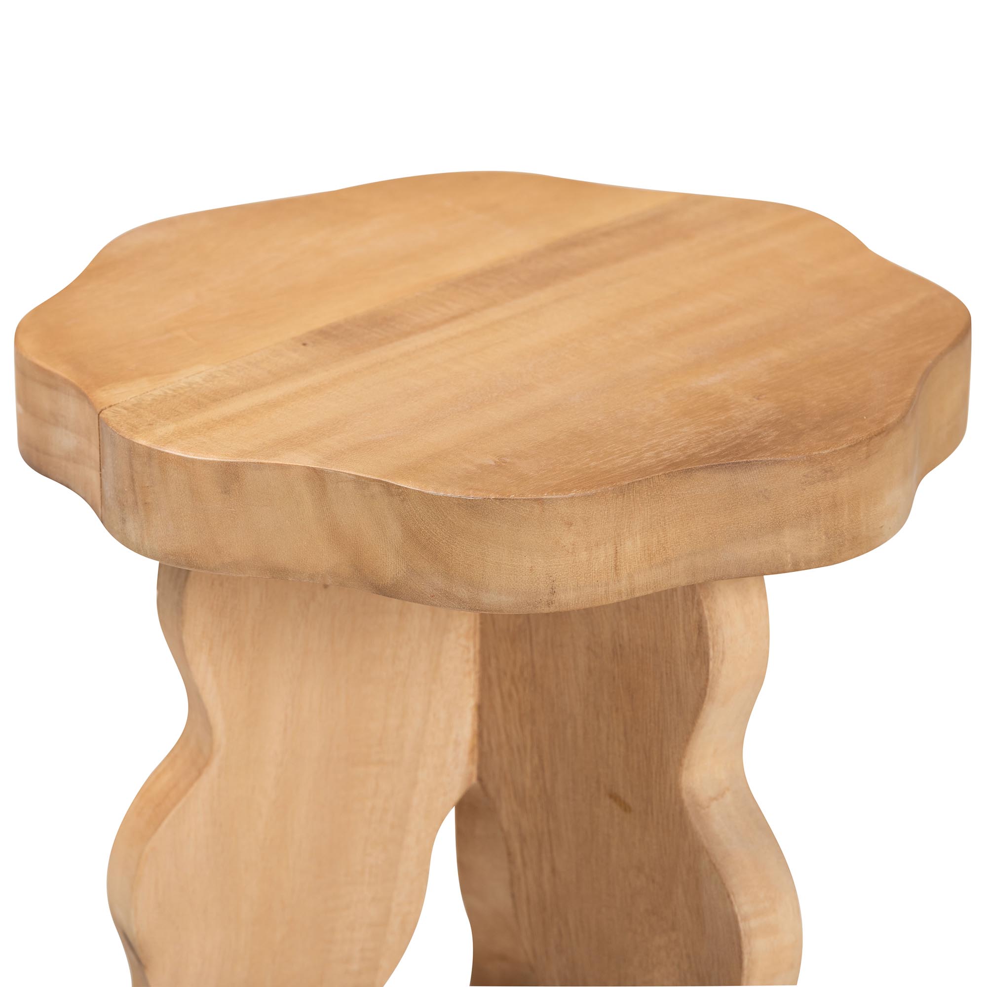 bali & pari Sino Acacia Wood Multipurpose Accent Stool - Sculptural End Table with Wavy Tripod Base for Living Room, Bedroom or Dining Room