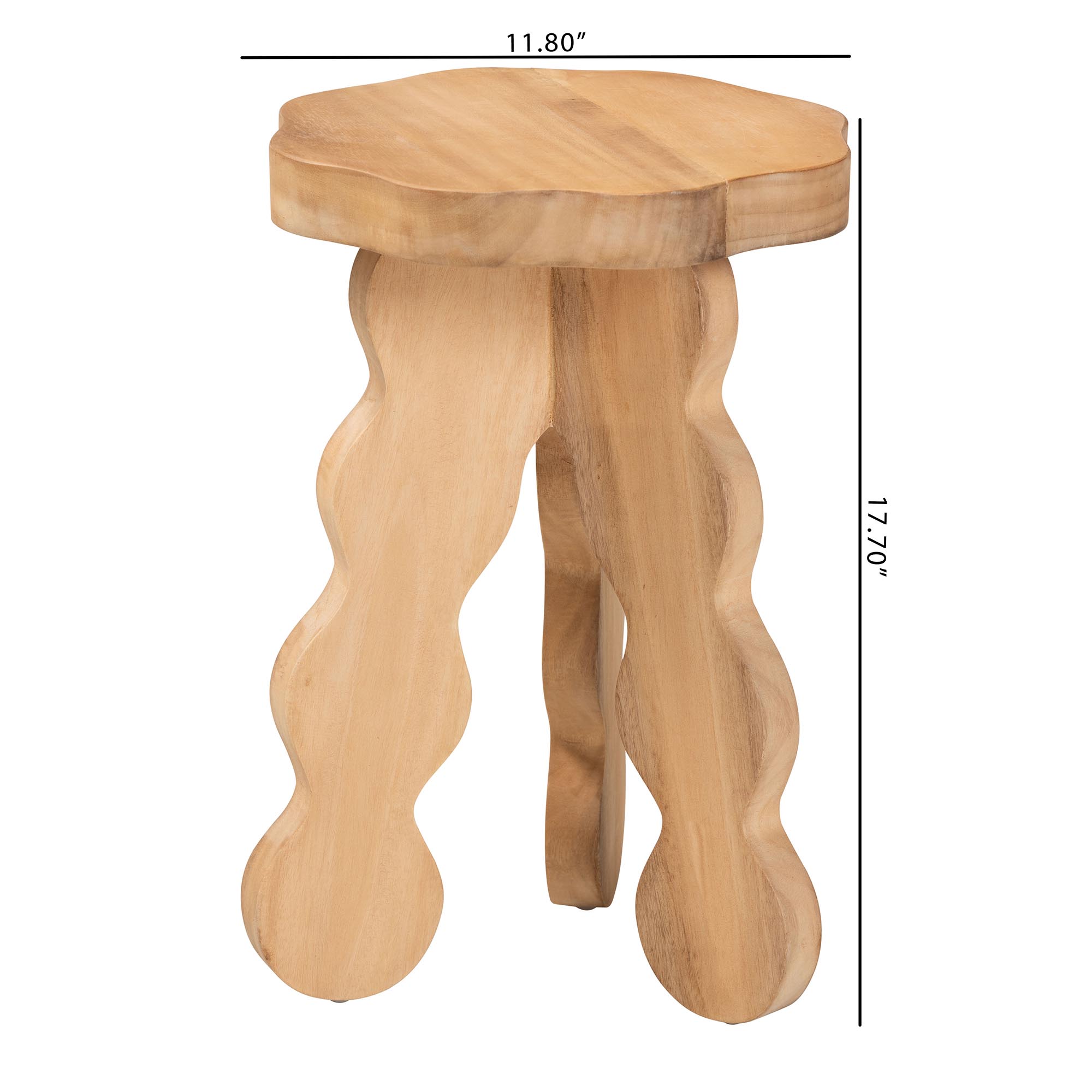 bali & pari Sino Acacia Wood Multipurpose Accent Stool - Sculptural End Table with Wavy Tripod Base for Living Room, Bedroom or Dining Room
