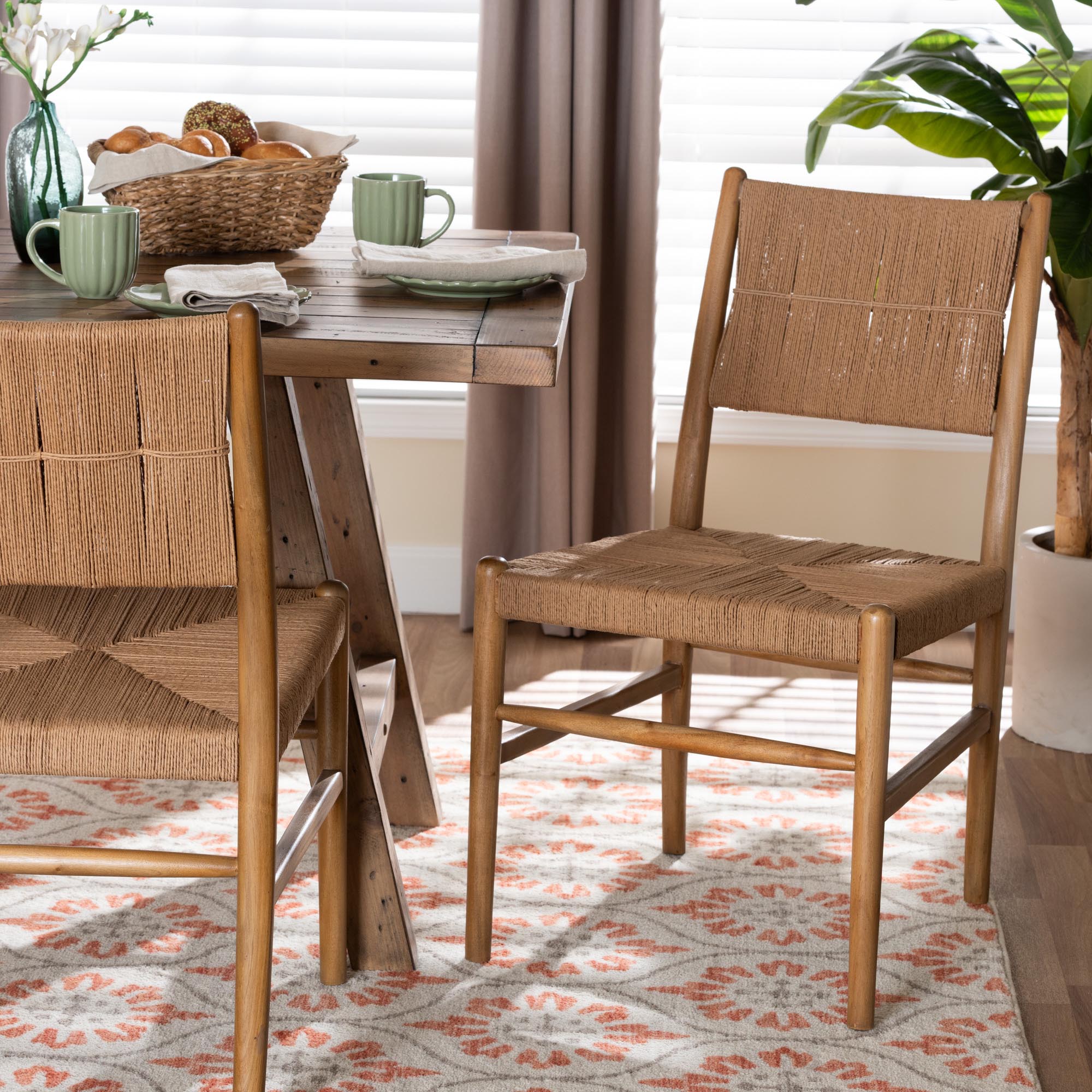 bali & pari Alva Paper Loom Woven 2-Piece Dining Chair Set - Handwoven Side Chair with Mahogany Wood Frame for Kitchen or Dining Room