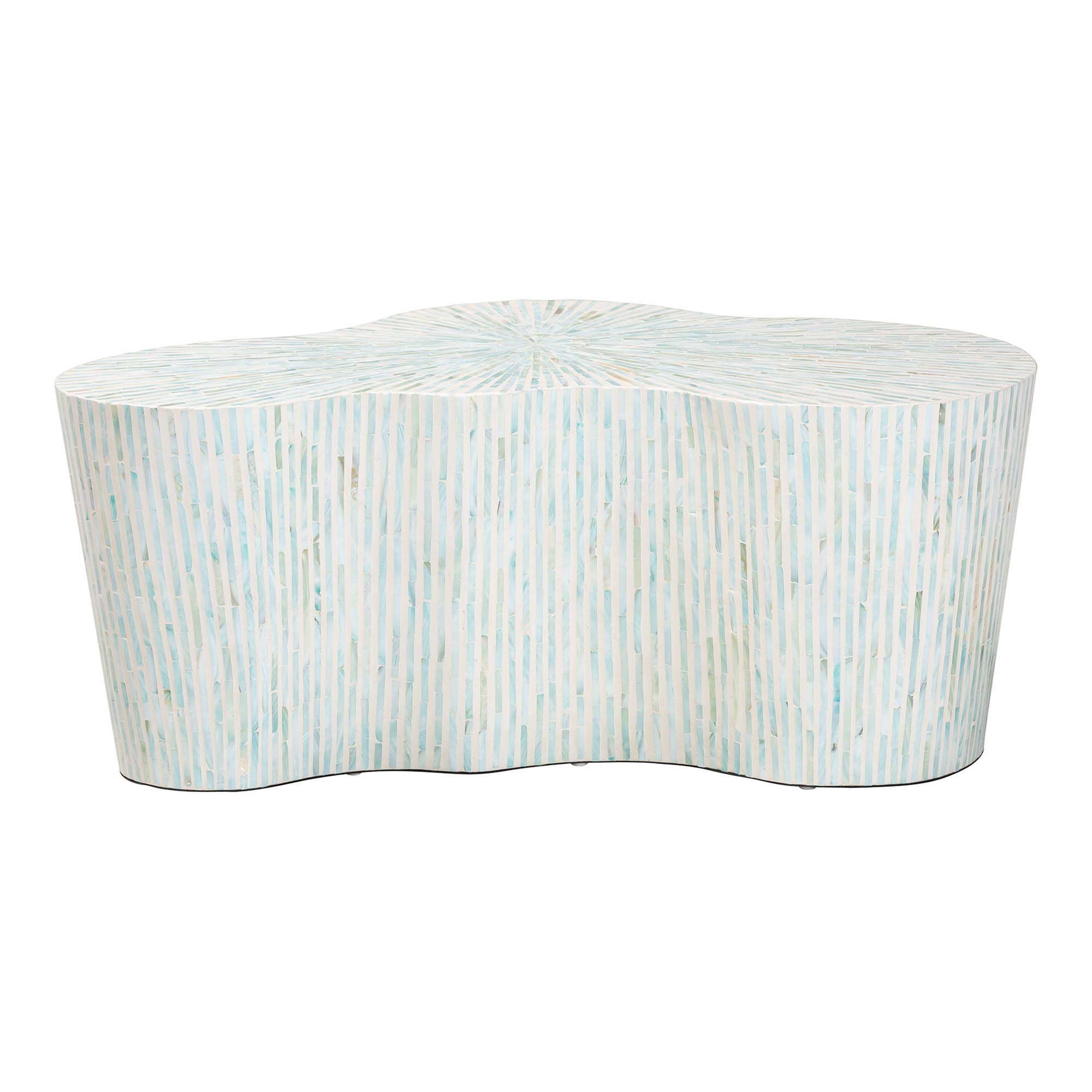 bali & pari Fiorella Capiz Shell Coffee Table - Mother of Pearl Irregular Shape Accent Table with Textured Inlay Surface for Living Room or Lounge Space