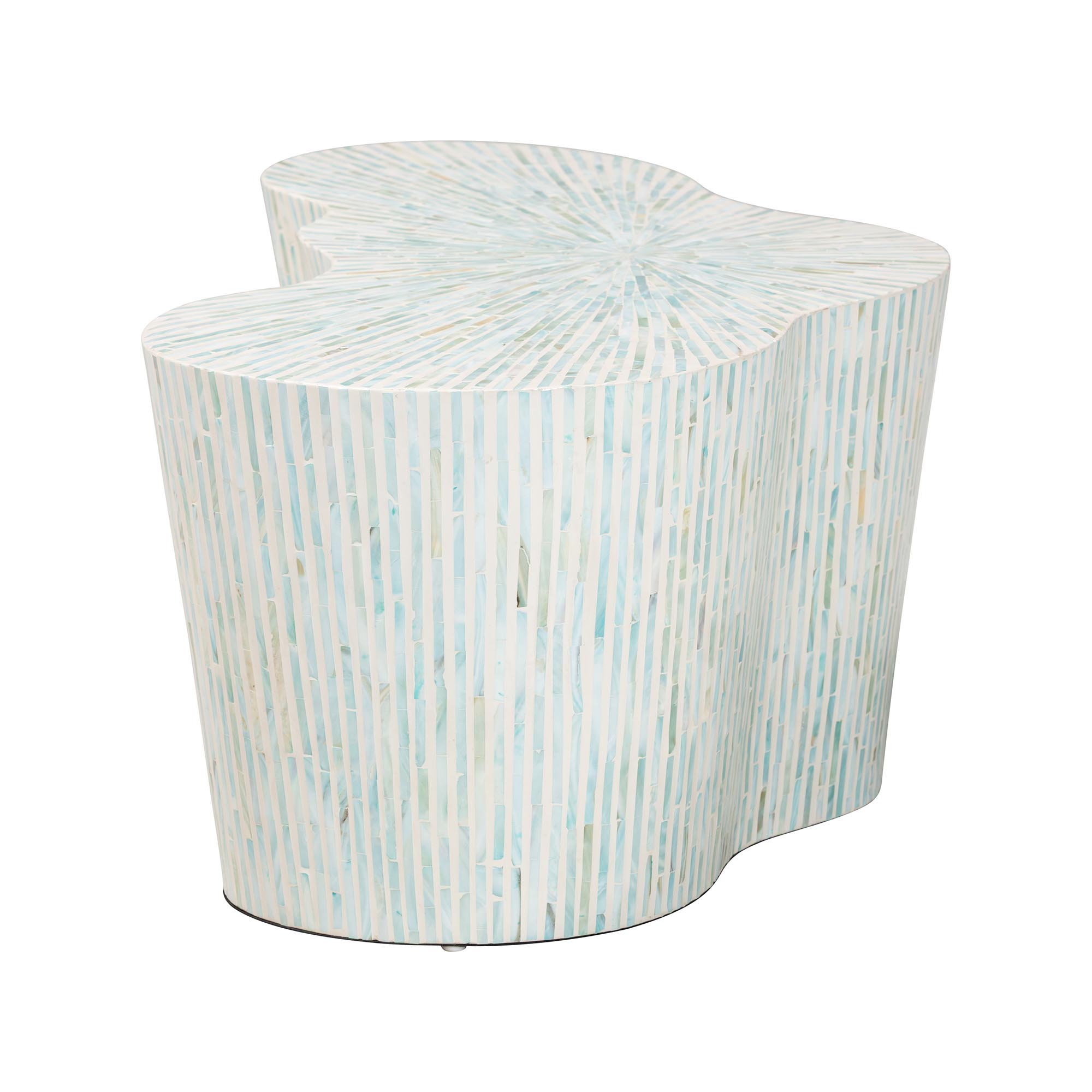 bali & pari Fiorella Capiz Shell Coffee Table - Mother of Pearl Irregular Shape Accent Table with Textured Inlay Surface for Living Room or Lounge Space