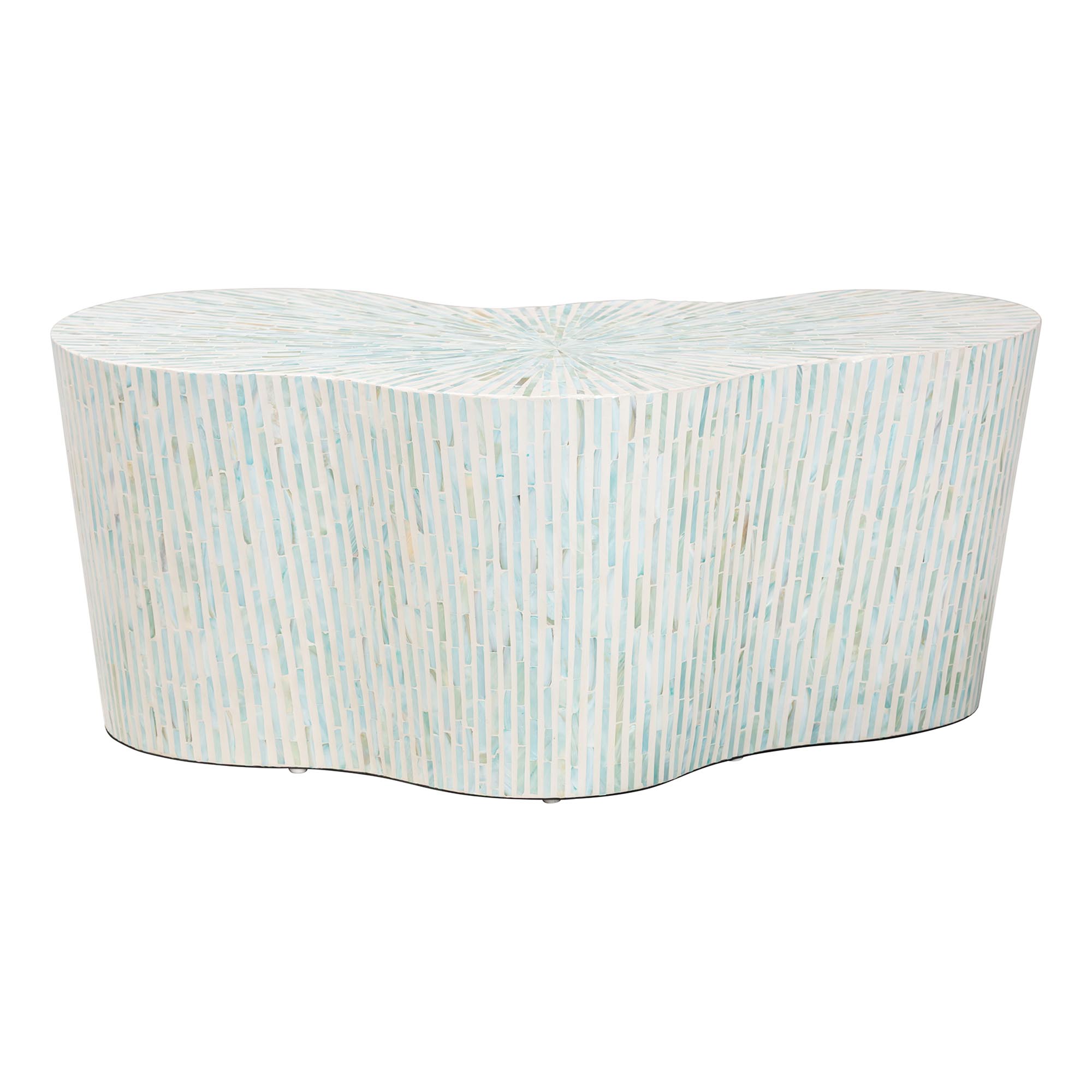 bali & pari Fiorella Capiz Shell Coffee Table - Mother of Pearl Irregular Shape Accent Table with Textured Inlay Surface for Living Room or Lounge Space