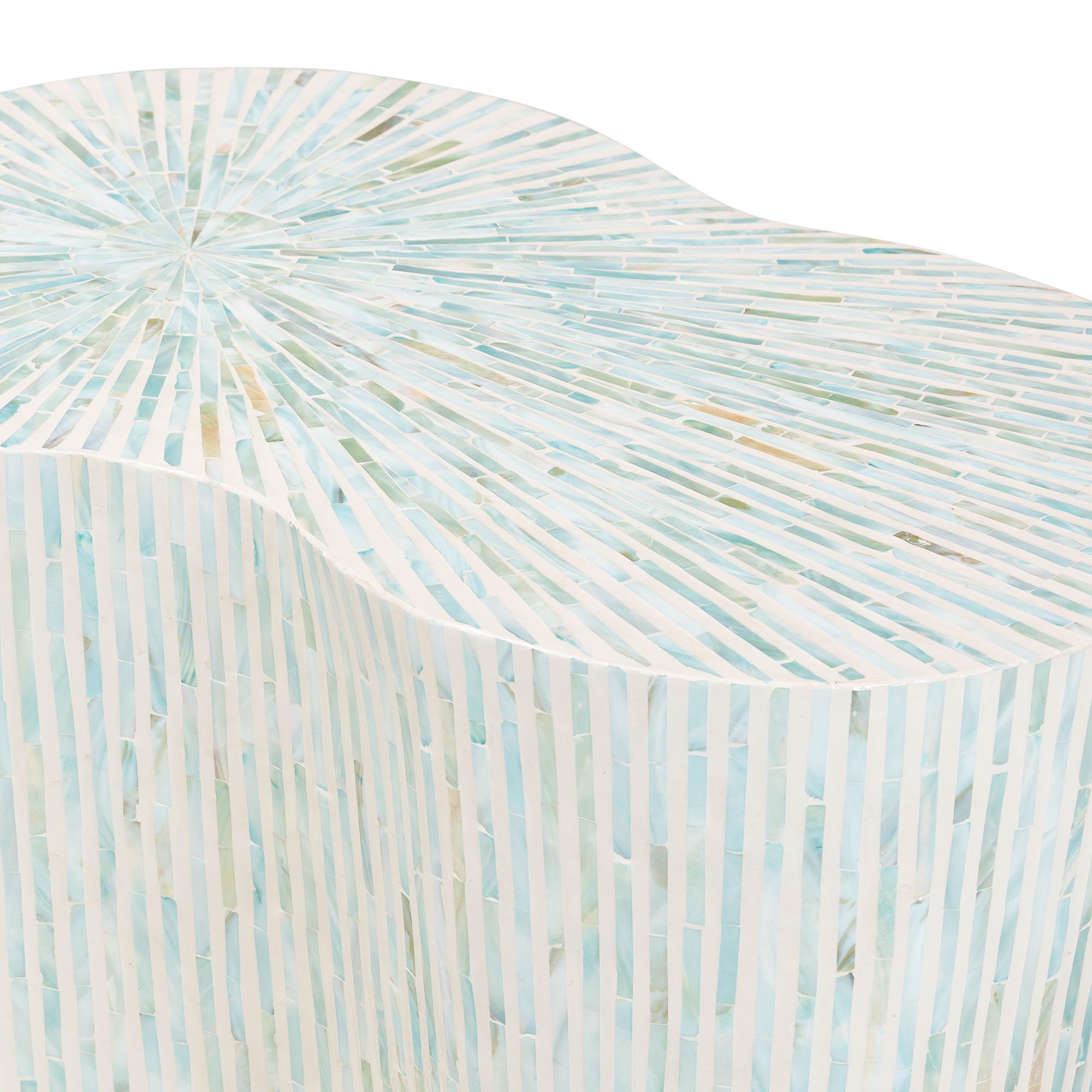 bali & pari Fiorella Capiz Shell Coffee Table - Mother of Pearl Irregular Shape Accent Table with Textured Inlay Surface for Living Room or Lounge Space