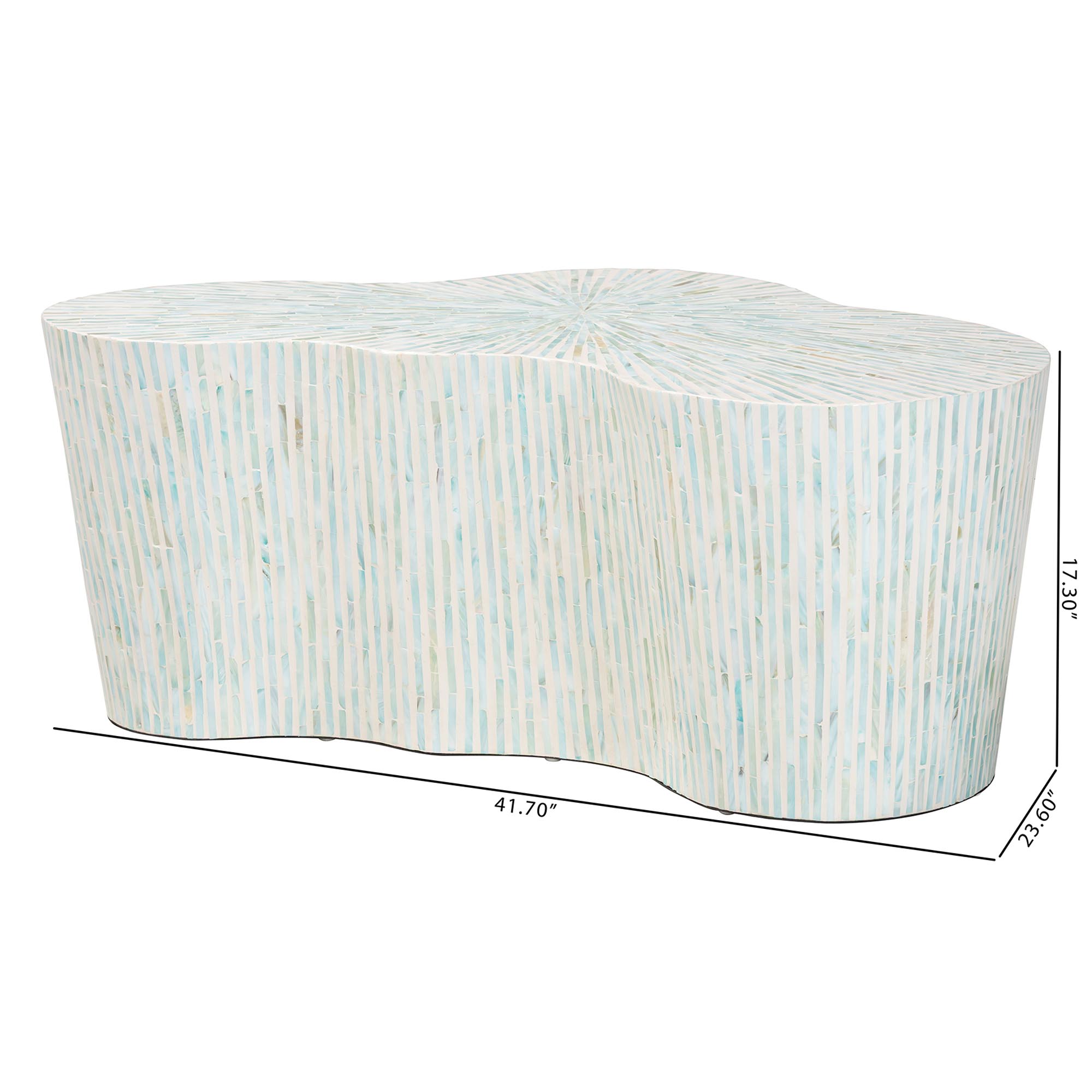 bali & pari Fiorella Capiz Shell Coffee Table - Mother of Pearl Irregular Shape Accent Table with Textured Inlay Surface for Living Room or Lounge Space
