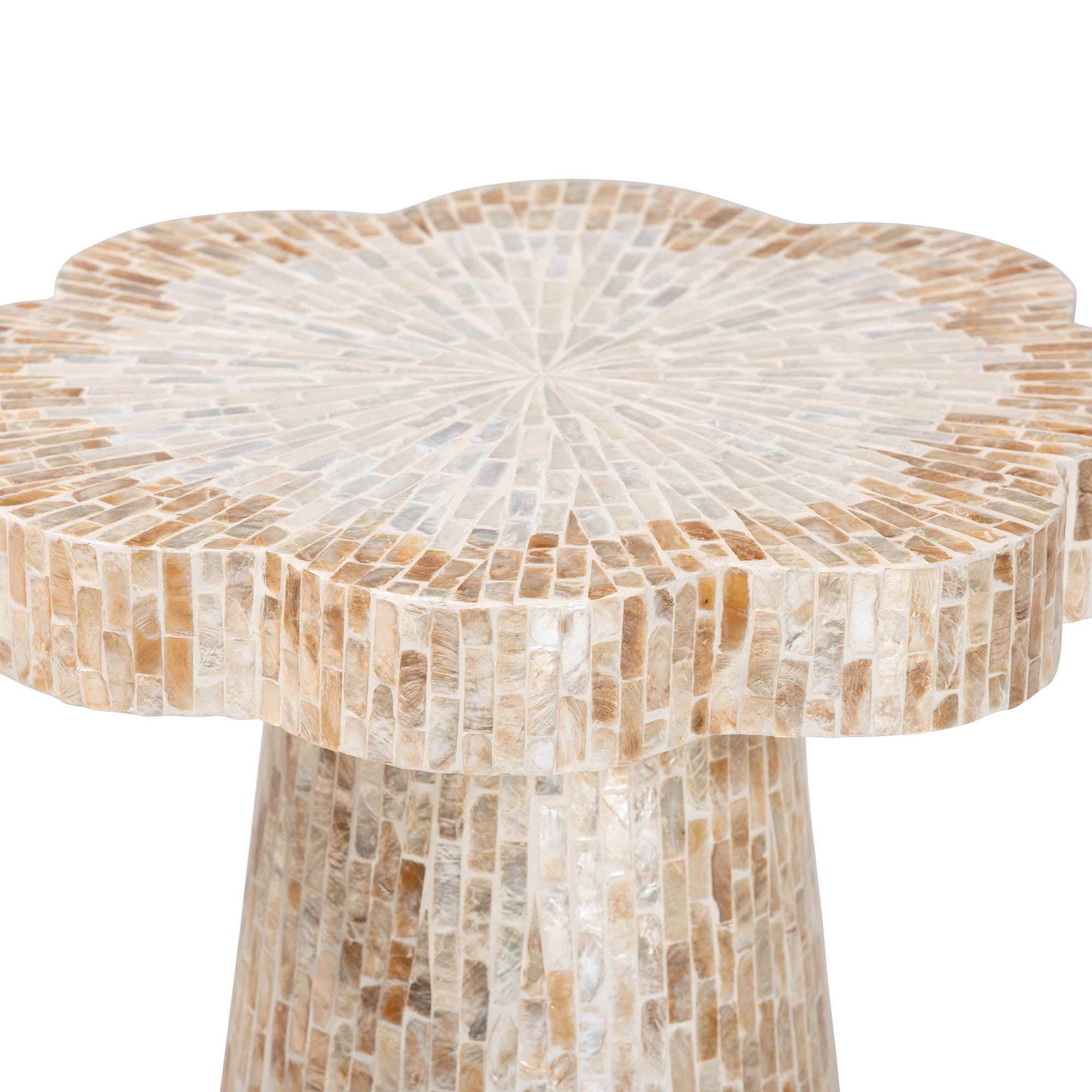 bali & pari Beile Capiz Shell Pedestal End Table - Mother of Pearl Scalloped Accent Table with Textured Inlay Surface for Living Room or Lounge Space