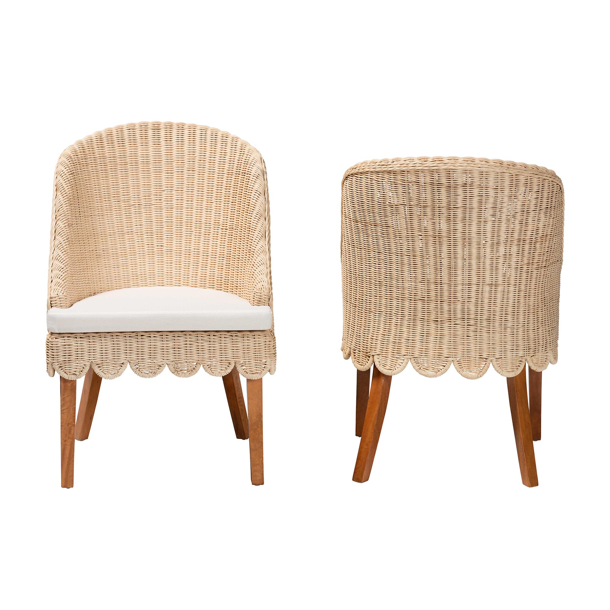 bali & pari Mabel Natural Rattan 2-Piece Dining Chair Set - Handwoven Wicker Accent Chair with Wingback Frame and Seat Cushion for Kitchen or Dining Room