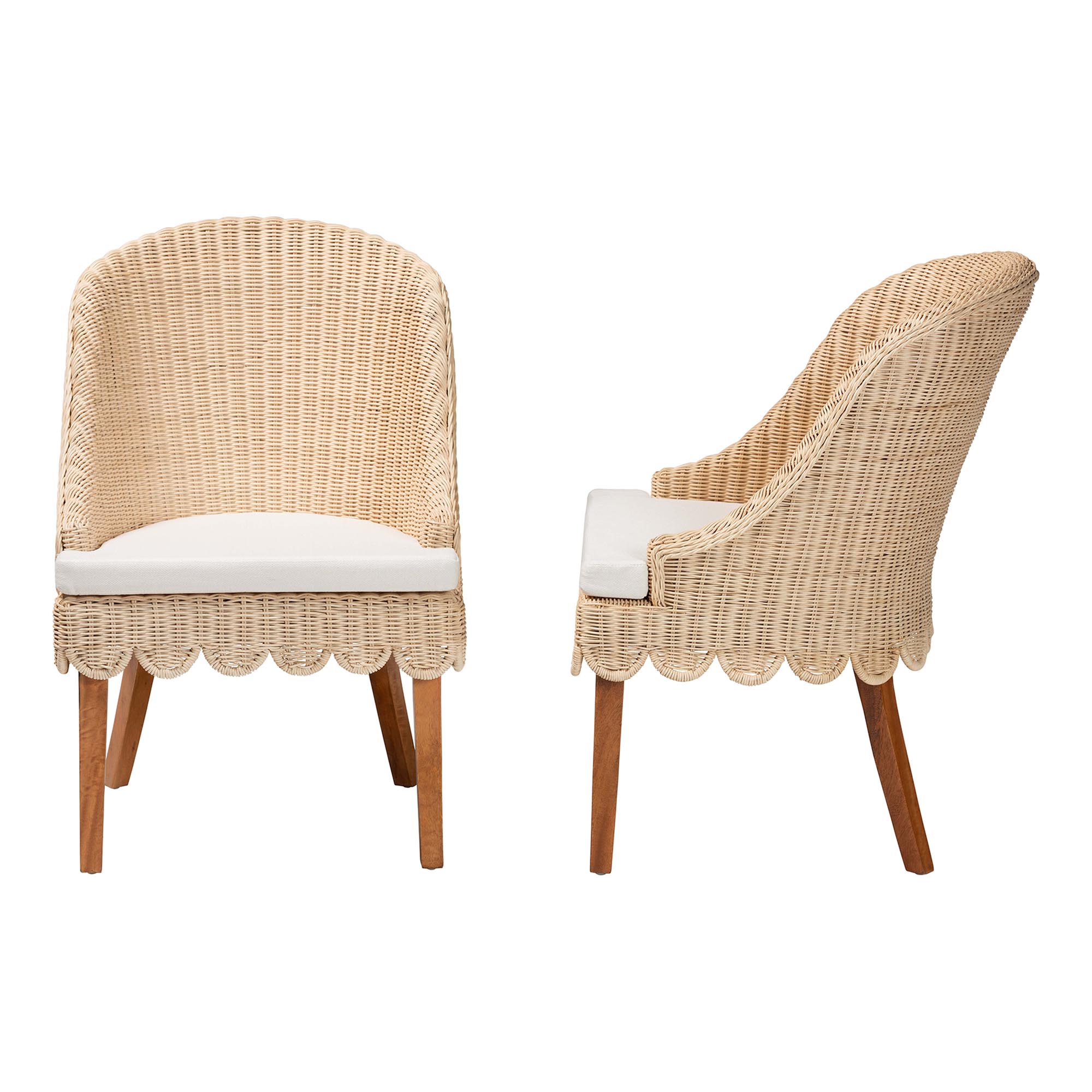 bali & pari Mabel Natural Rattan 2-Piece Dining Chair Set - Handwoven Wicker Accent Chair with Wingback Frame and Seat Cushion for Kitchen or Dining Room