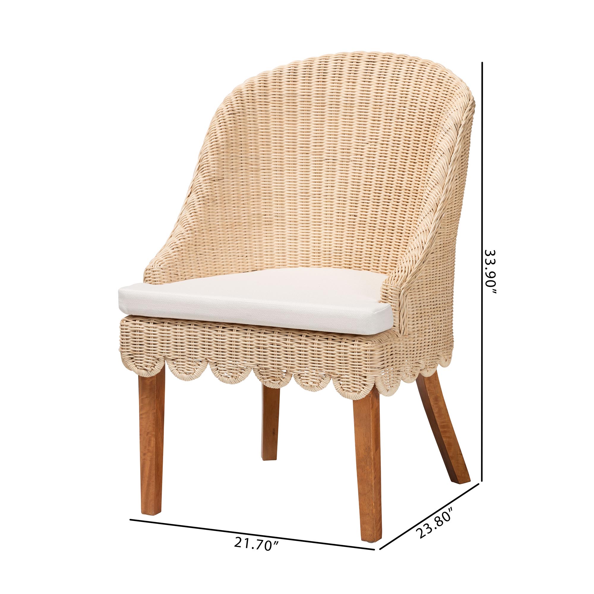 bali & pari Mabel Natural Rattan 2-Piece Dining Chair Set - Handwoven Wicker Accent Chair with Wingback Frame and Seat Cushion for Kitchen or Dining Room