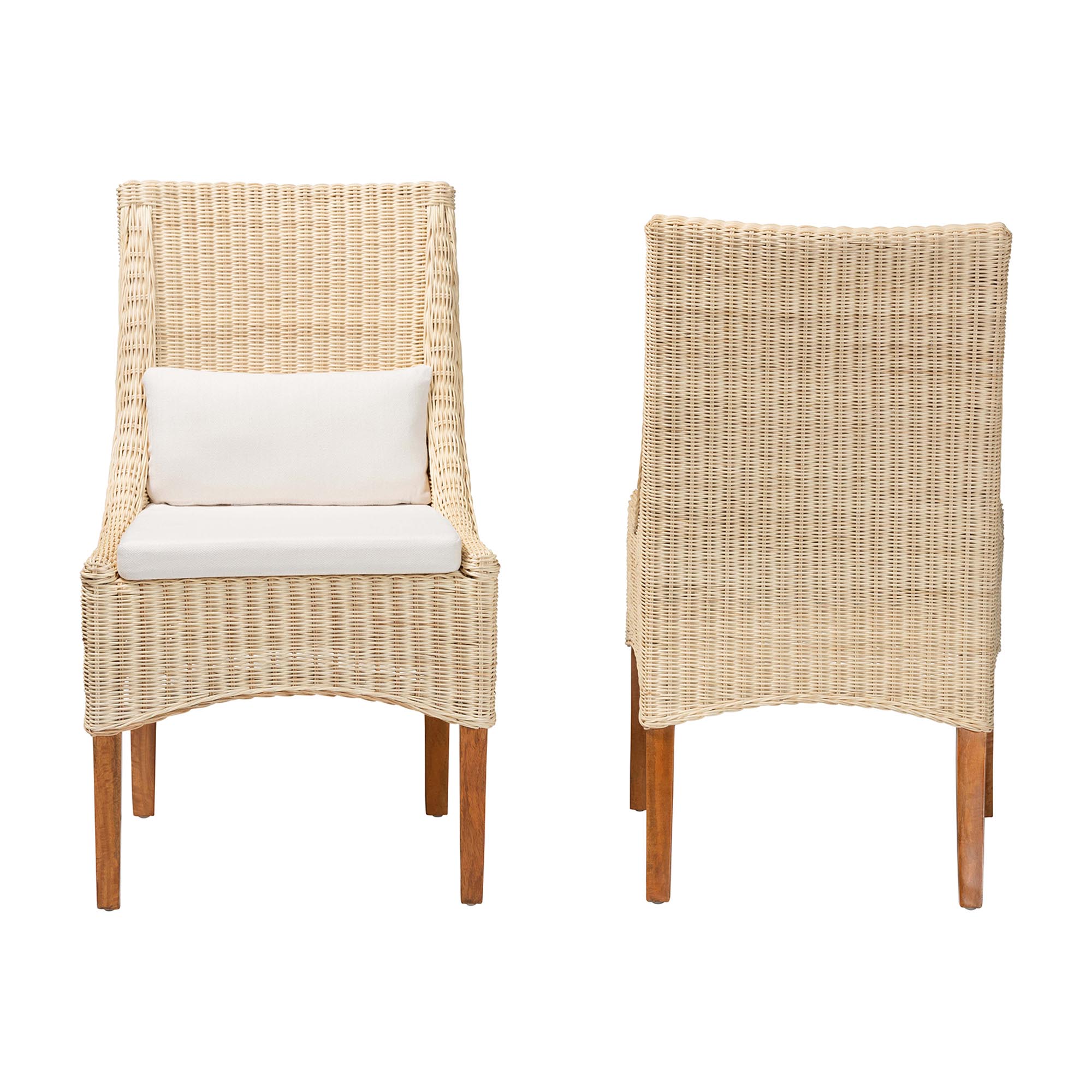 bali & pari Haybourne Natural Rattan 2-Piece Dining Chair Set - Handwoven Wicker Accent Seating with Wingback Frame for Kitchen or Dining Room