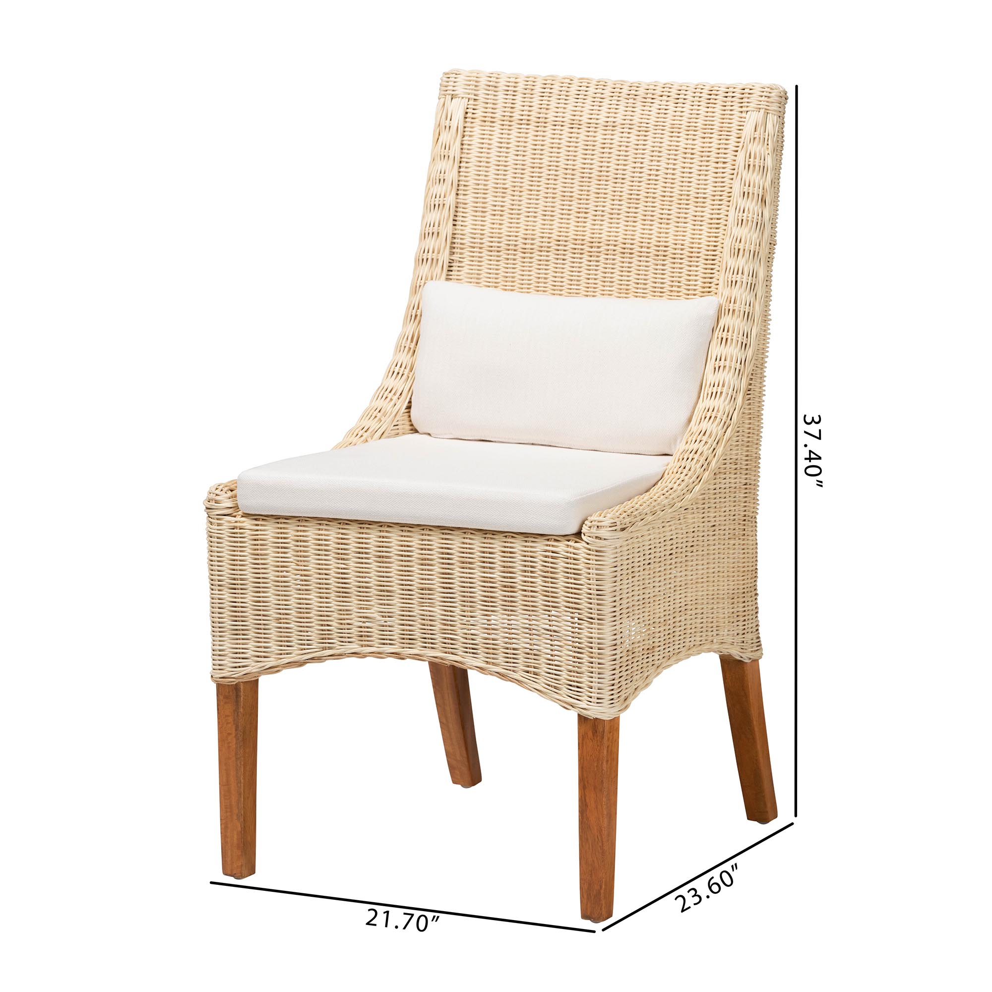 bali & pari Haybourne Natural Rattan 2-Piece Dining Chair Set - Handwoven Wicker Accent Seating with Wingback Frame for Kitchen or Dining Room