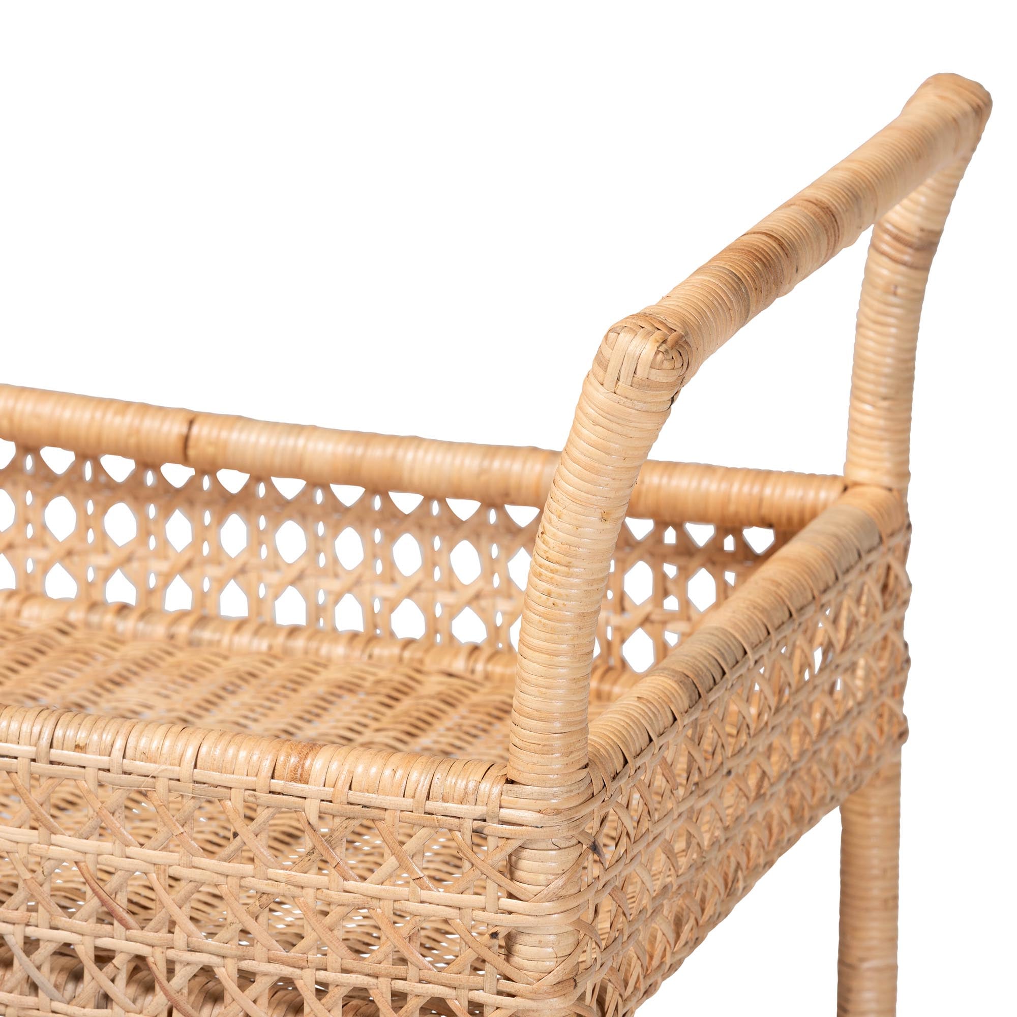 bali & pari Alaina Natural Rattan Kitchen Cart - 2-Tier Handwoven Wicker Storage Trolley with Handle for Kitchen or Lounge