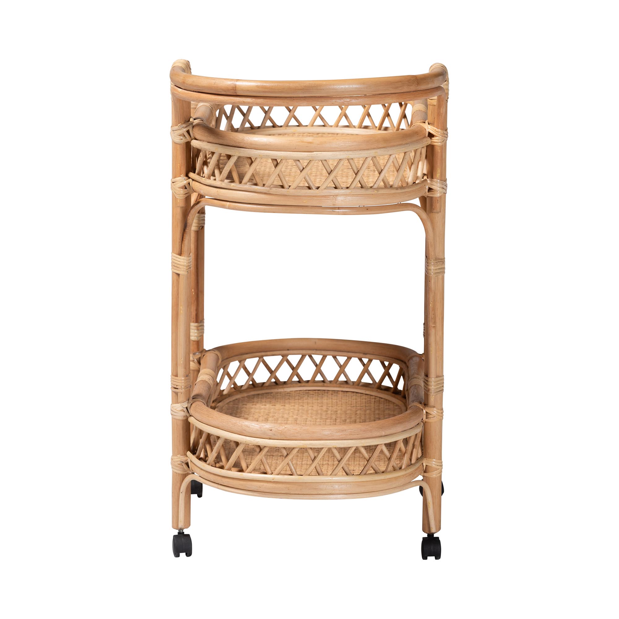 bali & pari Raul Natural Rattan Kitchen Cart - 2-Tier Handwoven Wicker Storage Trolley with Handle for Kitchen or Lounge