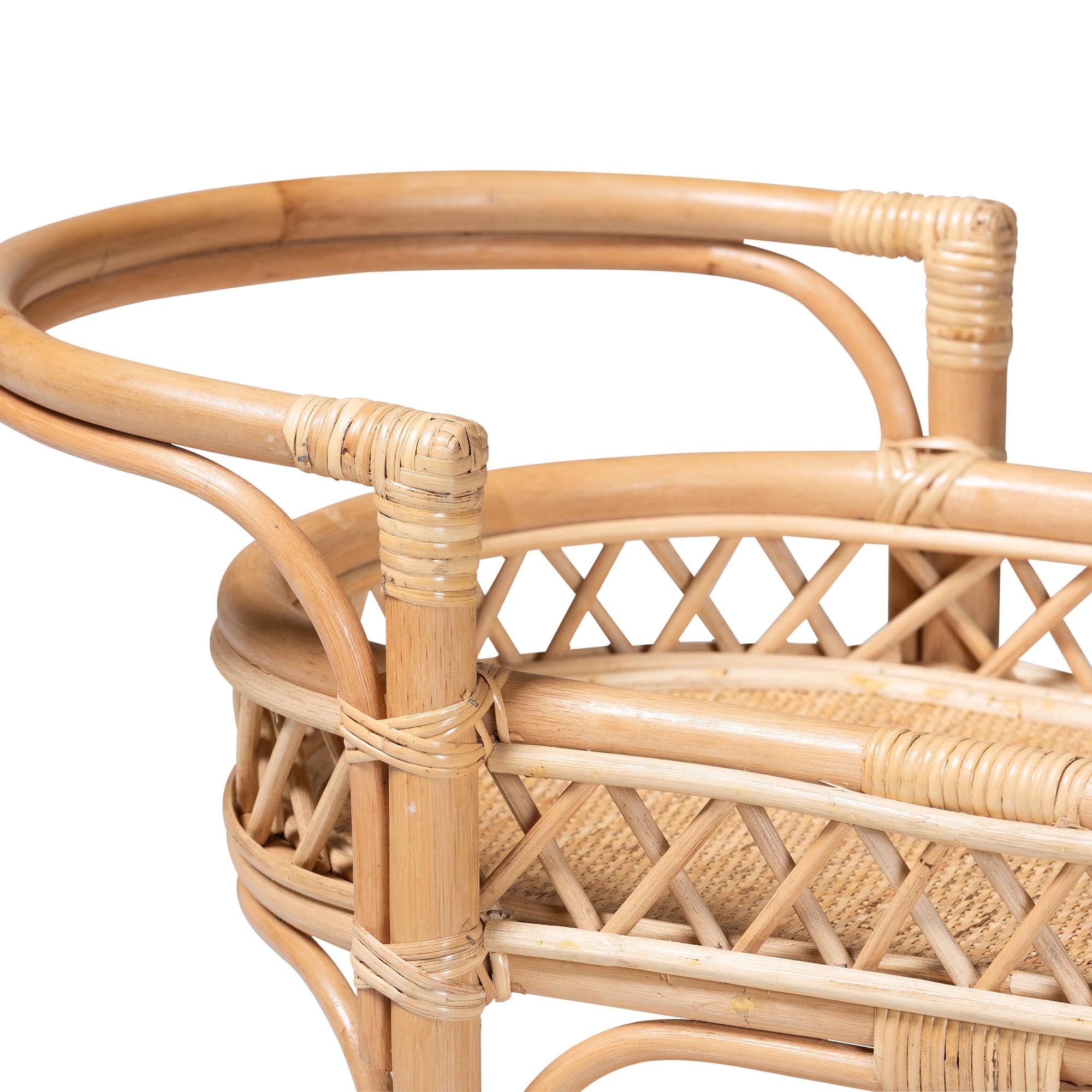 bali & pari Raul Natural Rattan Kitchen Cart - 2-Tier Handwoven Wicker Storage Trolley with Handle for Kitchen or Lounge