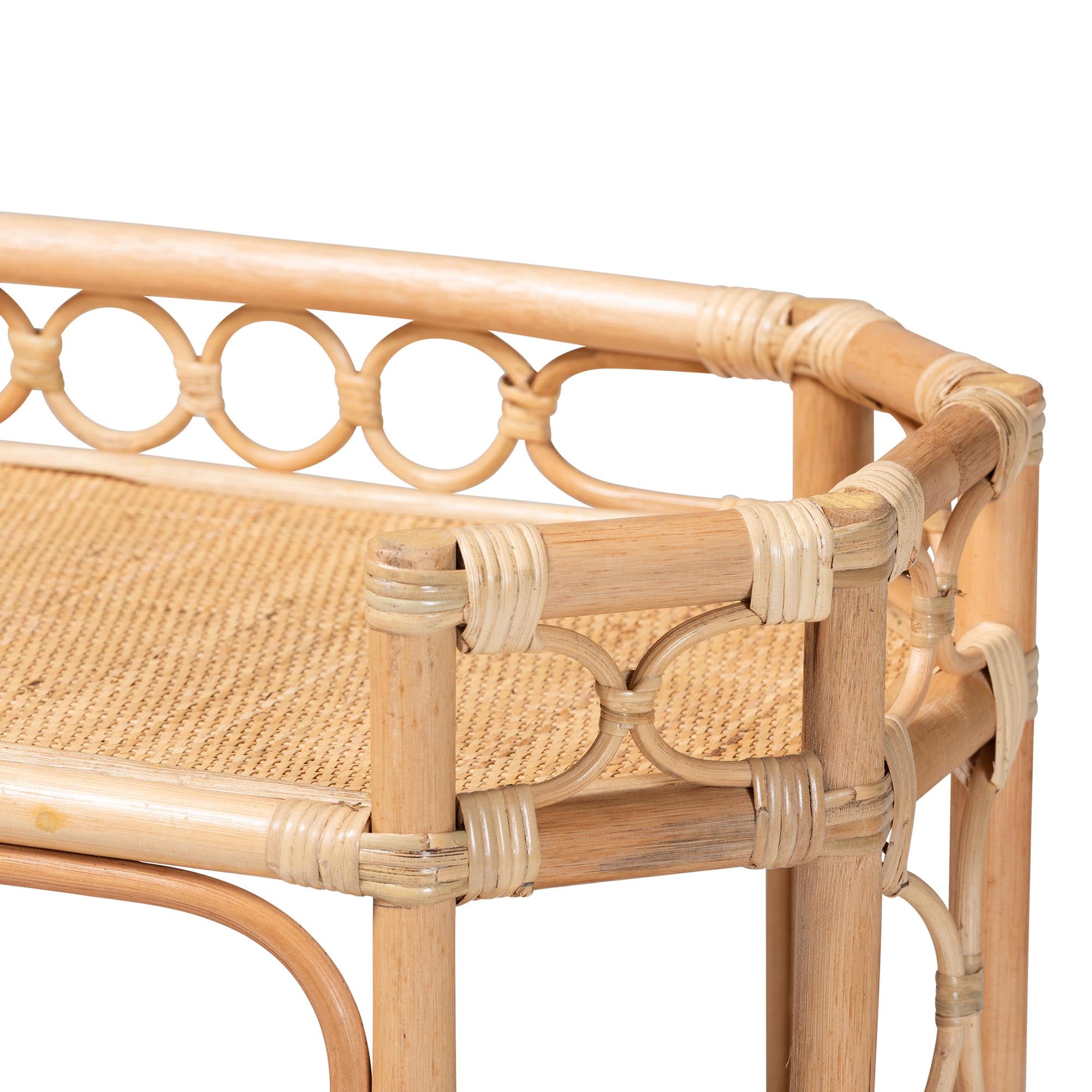 bali & pari Rene Natural Rattan Kitchen Cart - 2-Tier Handwoven Wicker Storage Trolley with Handle for Kitchen or Lounge