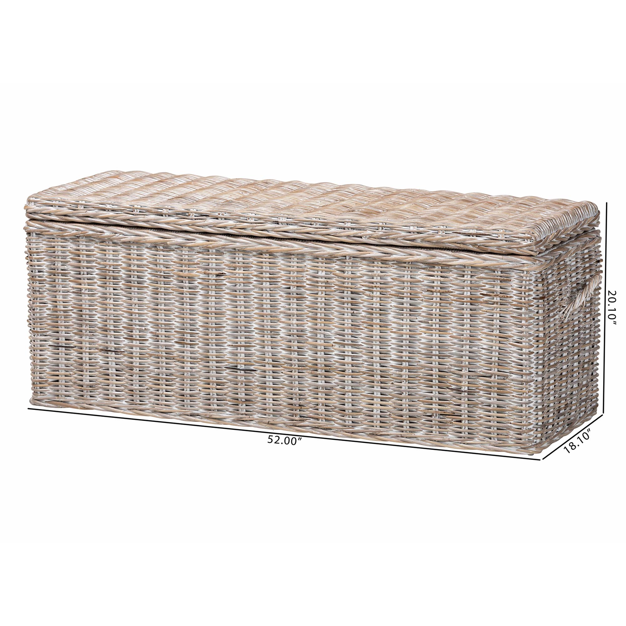 bali & pari Clarette Whitewashed Rattan Storage Bench - Handwoven Wicker Storage Trunk with Lift-Top Lid, Boho Coastal Seating for Living Room, Bedroom, or Entryway
