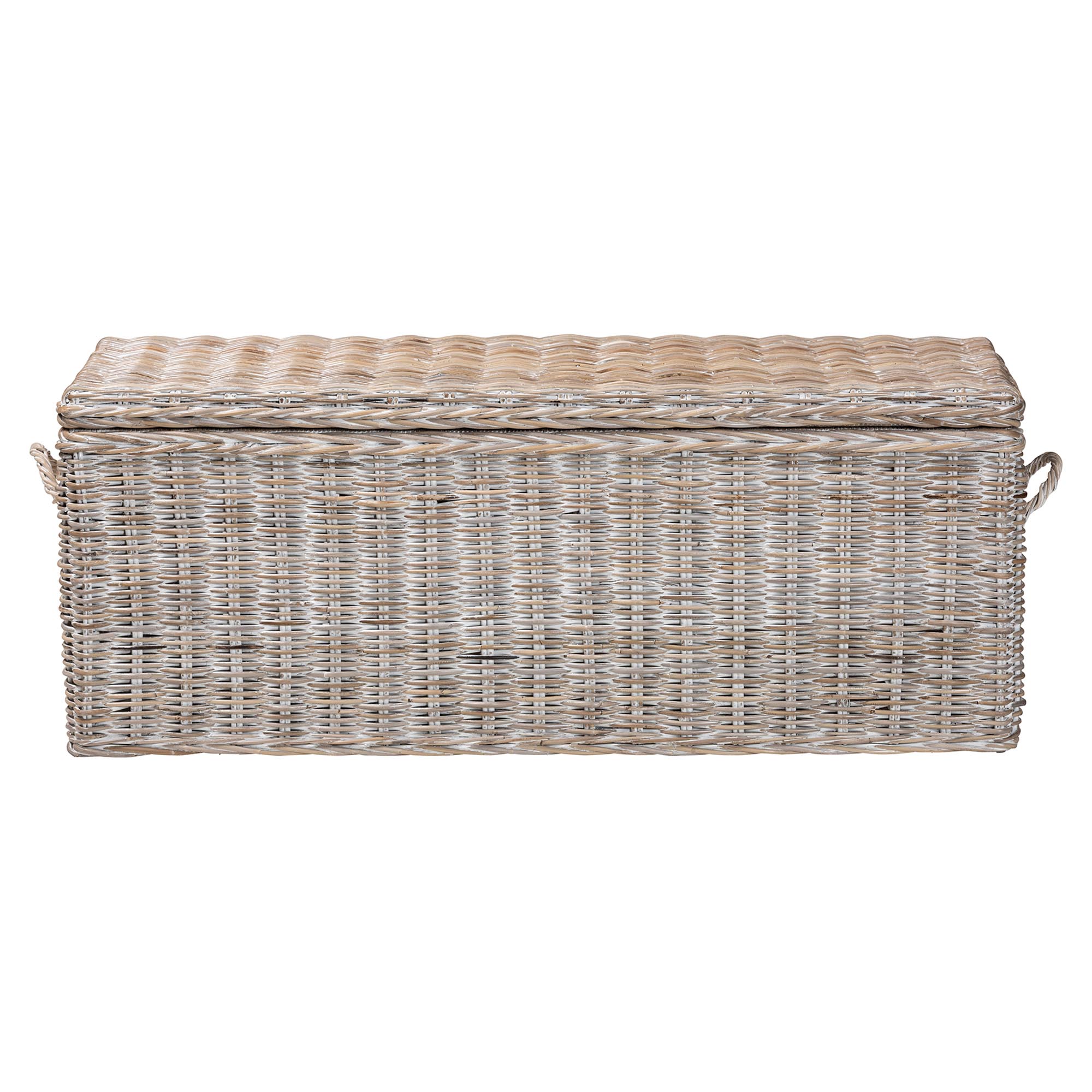 bali & pari Clarette Whitewashed Rattan Storage Bench - Handwoven Wicker Storage Trunk with Lift-Top Lid, Boho Coastal Seating for Living Room, Bedroom, or Entryway