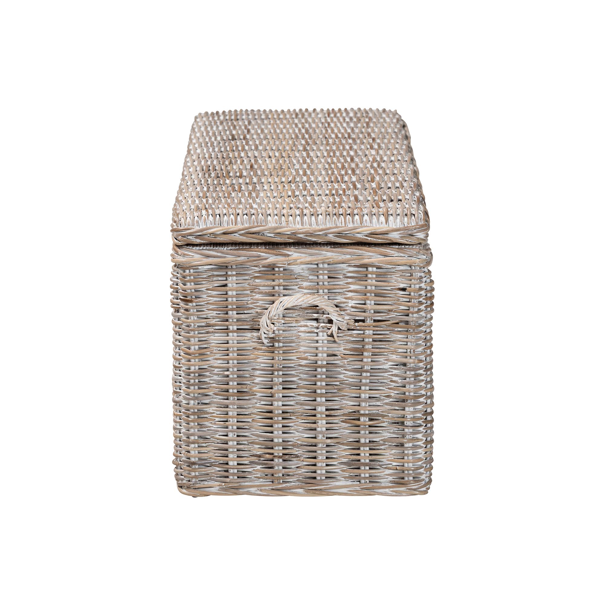 bali & pari Clarette Whitewashed Rattan Storage Bench - Handwoven Wicker Storage Trunk with Lift-Top Lid, Boho Coastal Seating for Living Room, Bedroom, or Entryway