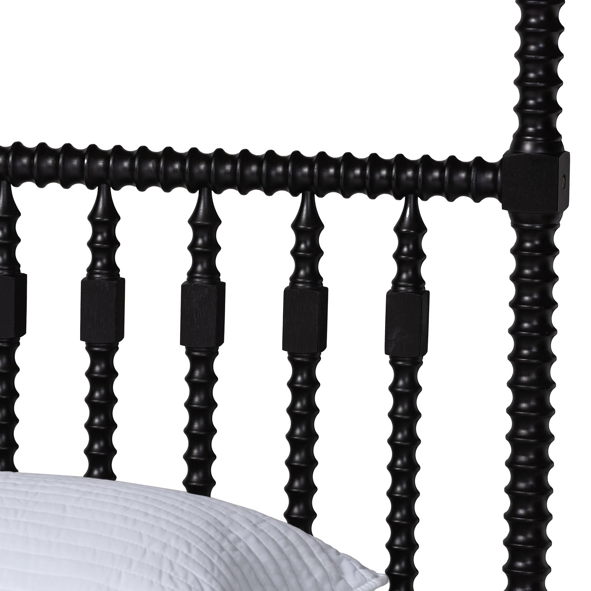 Baxton Studio Callison Spindle Canopy Bed - Turned Farmhouse Bed Frame with Spoked Headboard and Sculpted Legs, Black, King
