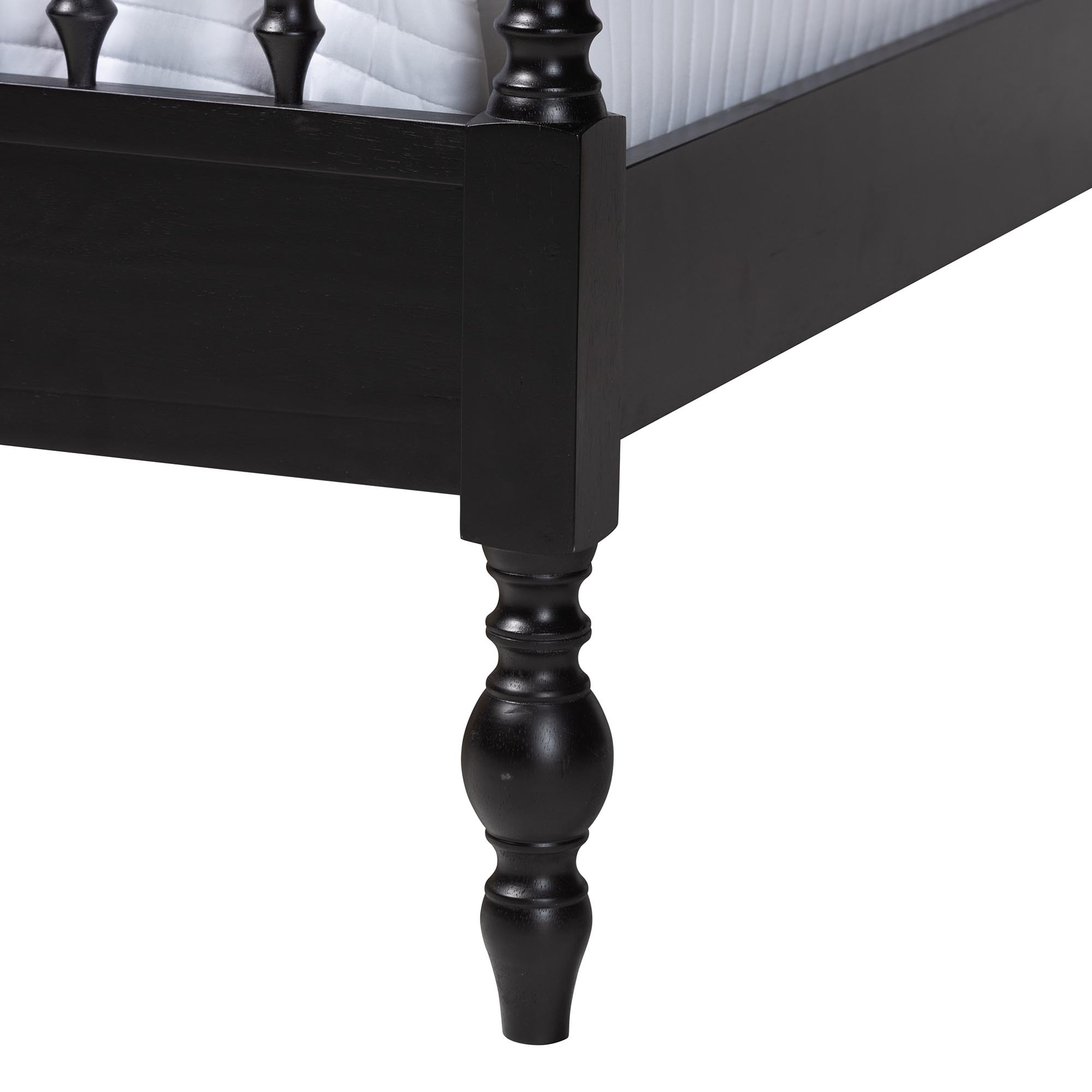 Baxton Studio Callison Spindle Canopy Bed - Turned Farmhouse Bed Frame with Spoked Headboard and Sculpted Legs, Black, King