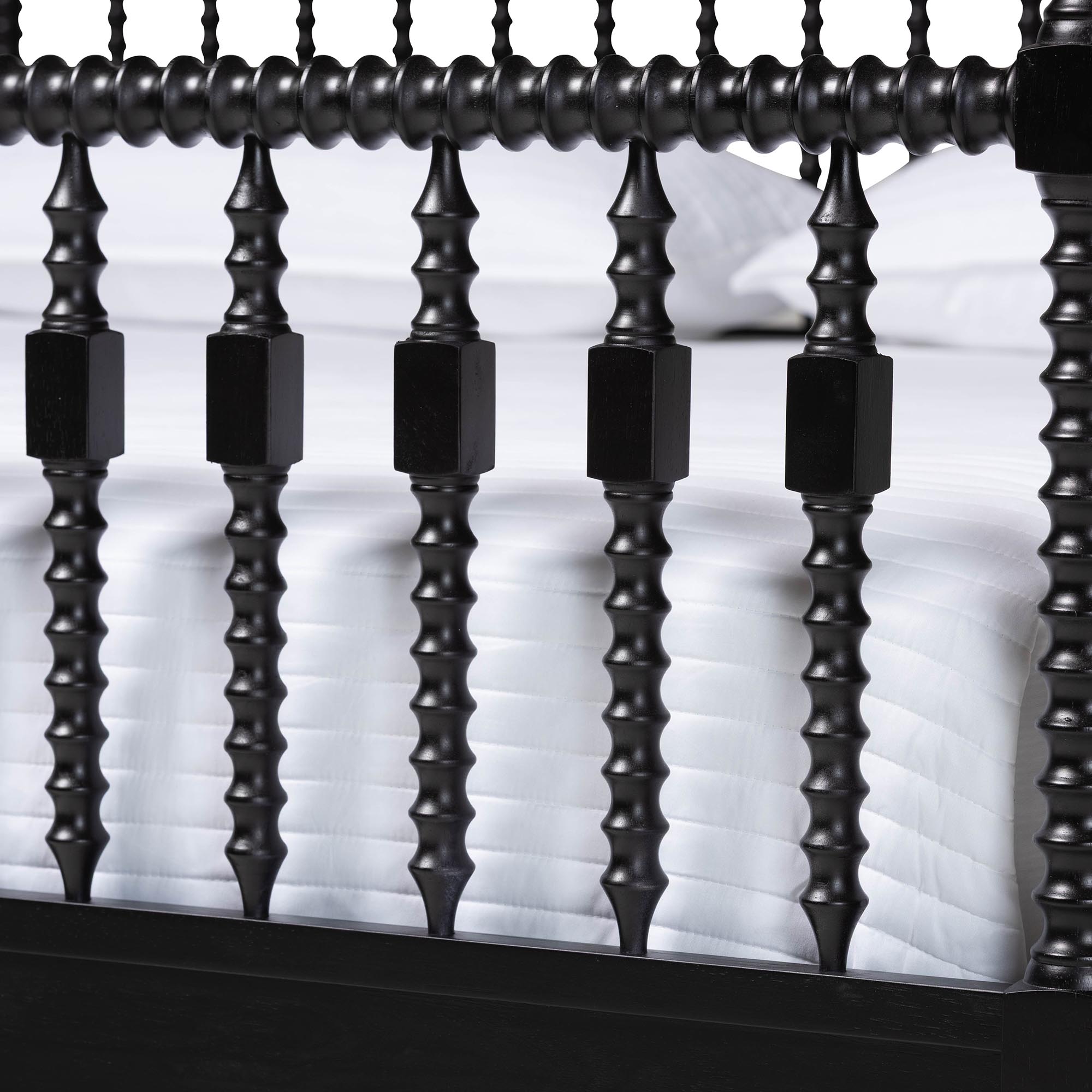 Baxton Studio Callison Spindle Canopy Bed - Turned Farmhouse Bed Frame with Spoked Headboard and Sculpted Legs, Black, King