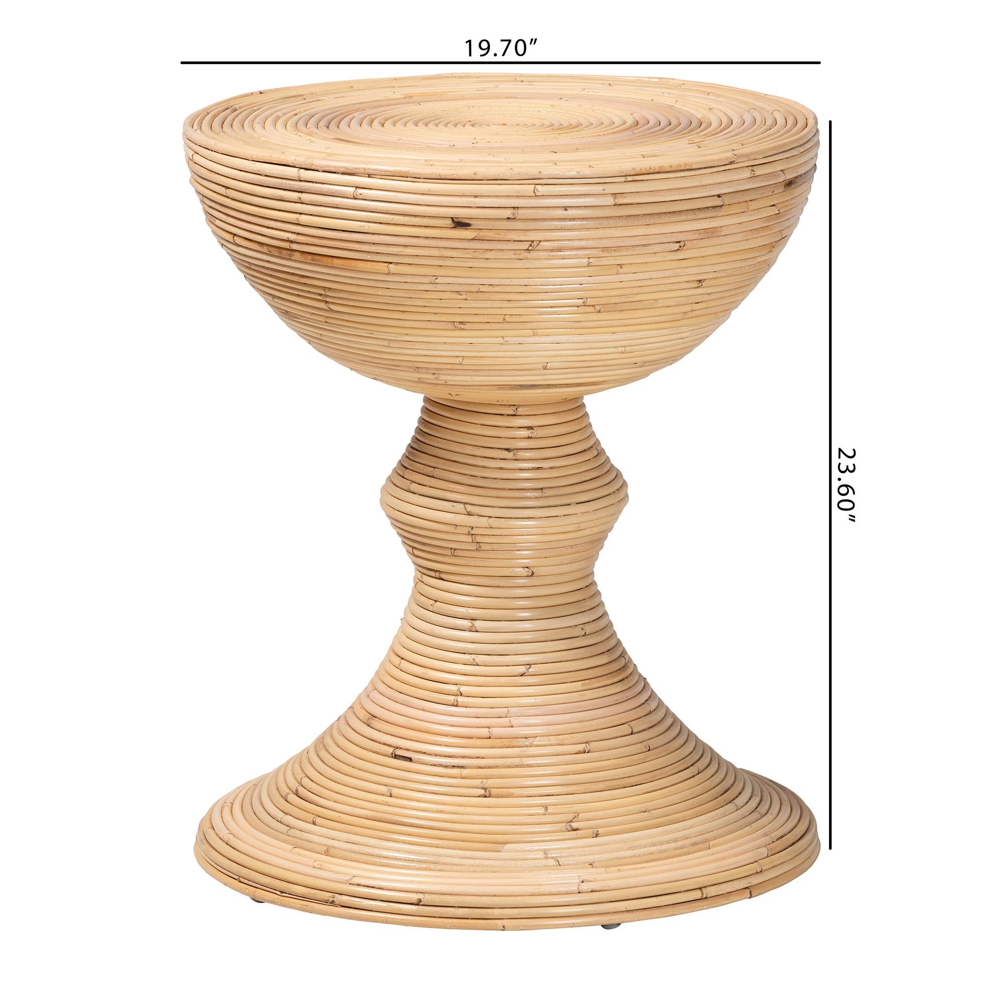 bali & pari Brookwood Natural Rattan End Table : Handcrafted Wicker Sculptural Accent Table with Pedestal Base for Living Room or Sun Room