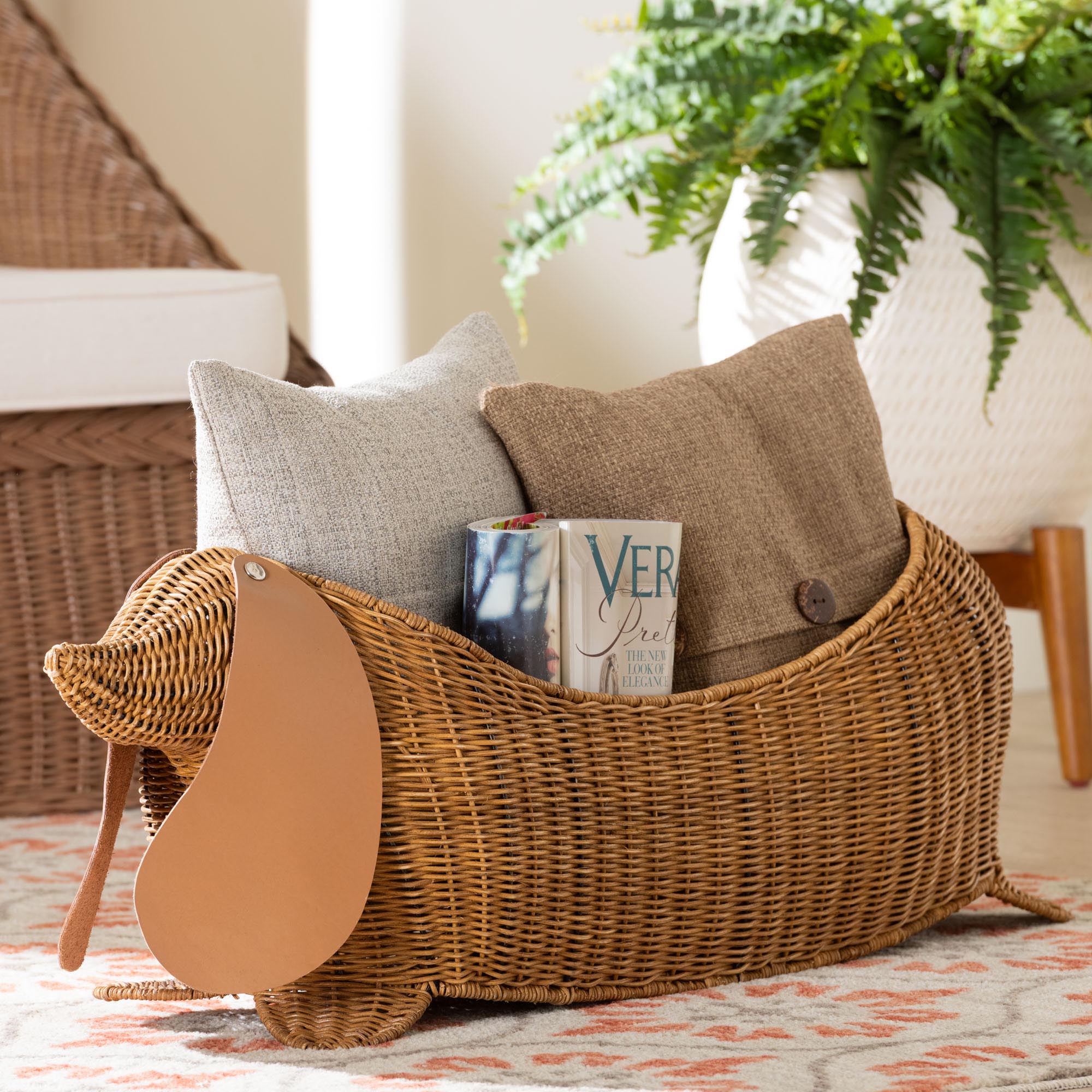 bali & pari Daffodil Natural Rattan Dachshund Basket - Handwoven Wicker Storage Solution