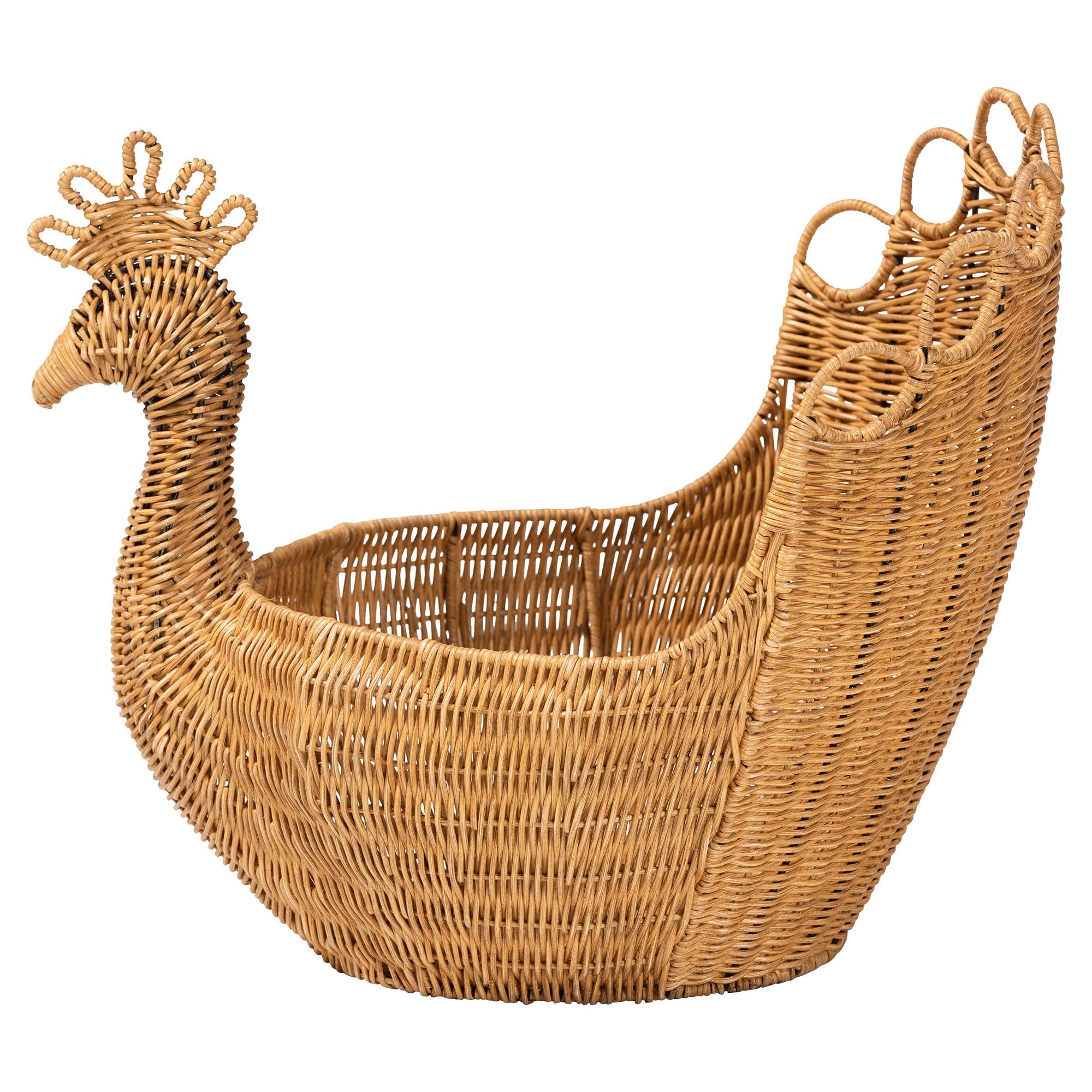 bali & pari Florabel Natural Rattan Peacock Basket - Handwoven Wicker Storage Solution