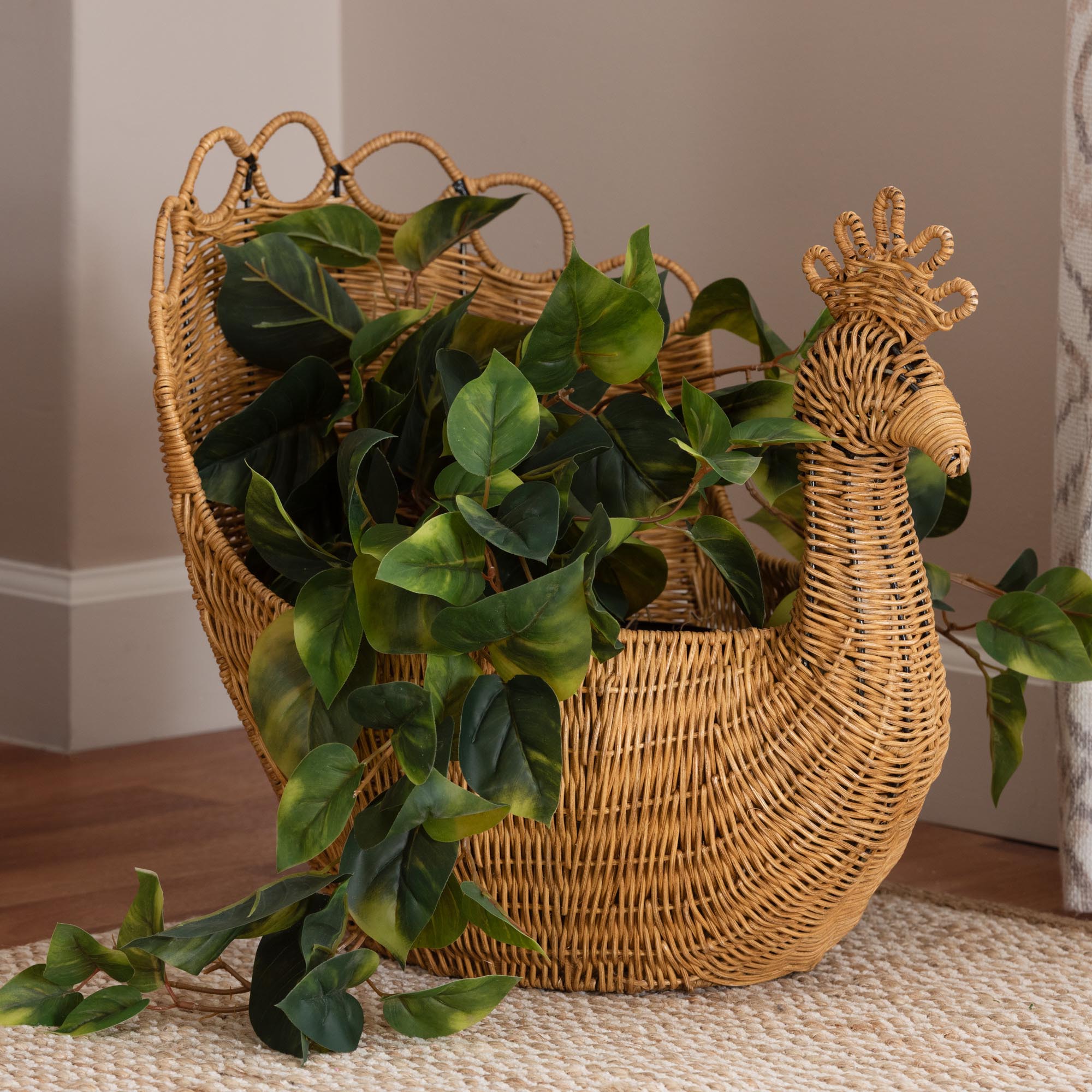 bali & pari Florabel Natural Rattan Peacock Basket - Handwoven Wicker Storage Solution