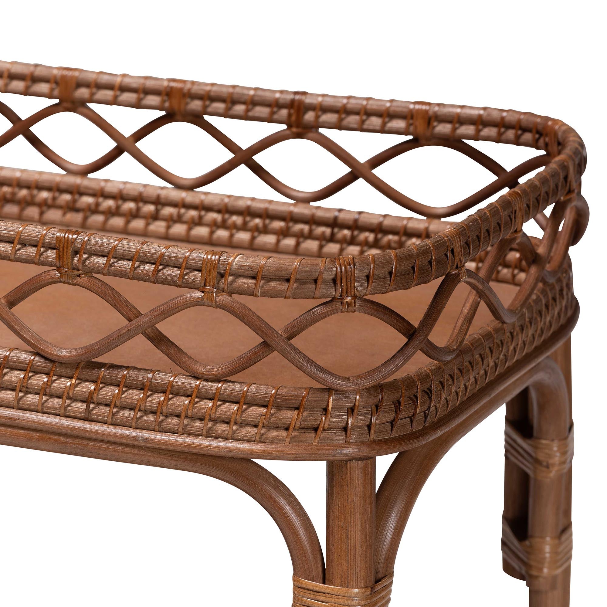 bali & pari Fumiyo Natural Rattan Kitchen Cart - Handwoven Wicker Two-Tier Serving Cart with Raised Openwork Borders and Wheels