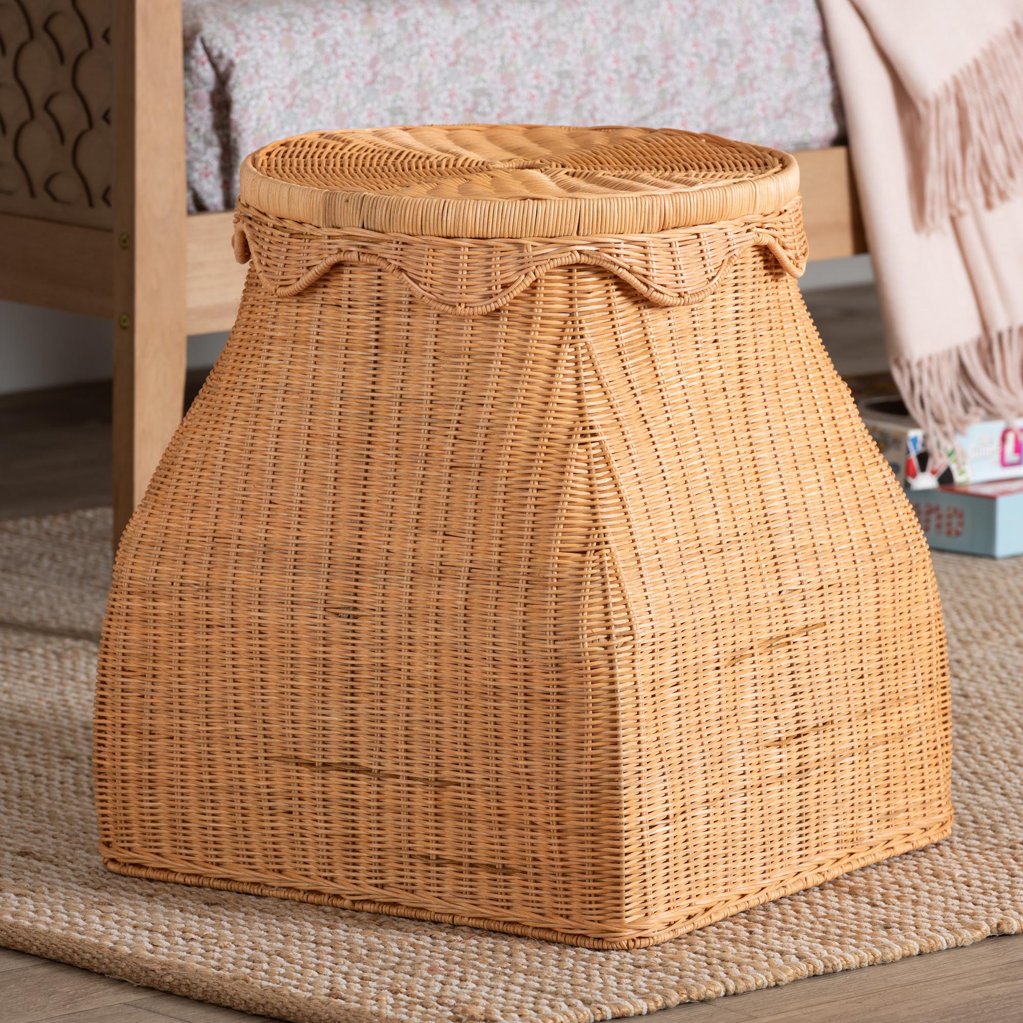 bali & pari Ada Natural Rattan Laundry Hamper - Handwoven Wicker Storage Basket for Laundry Room, Bathroom, or Bedroom Organization
