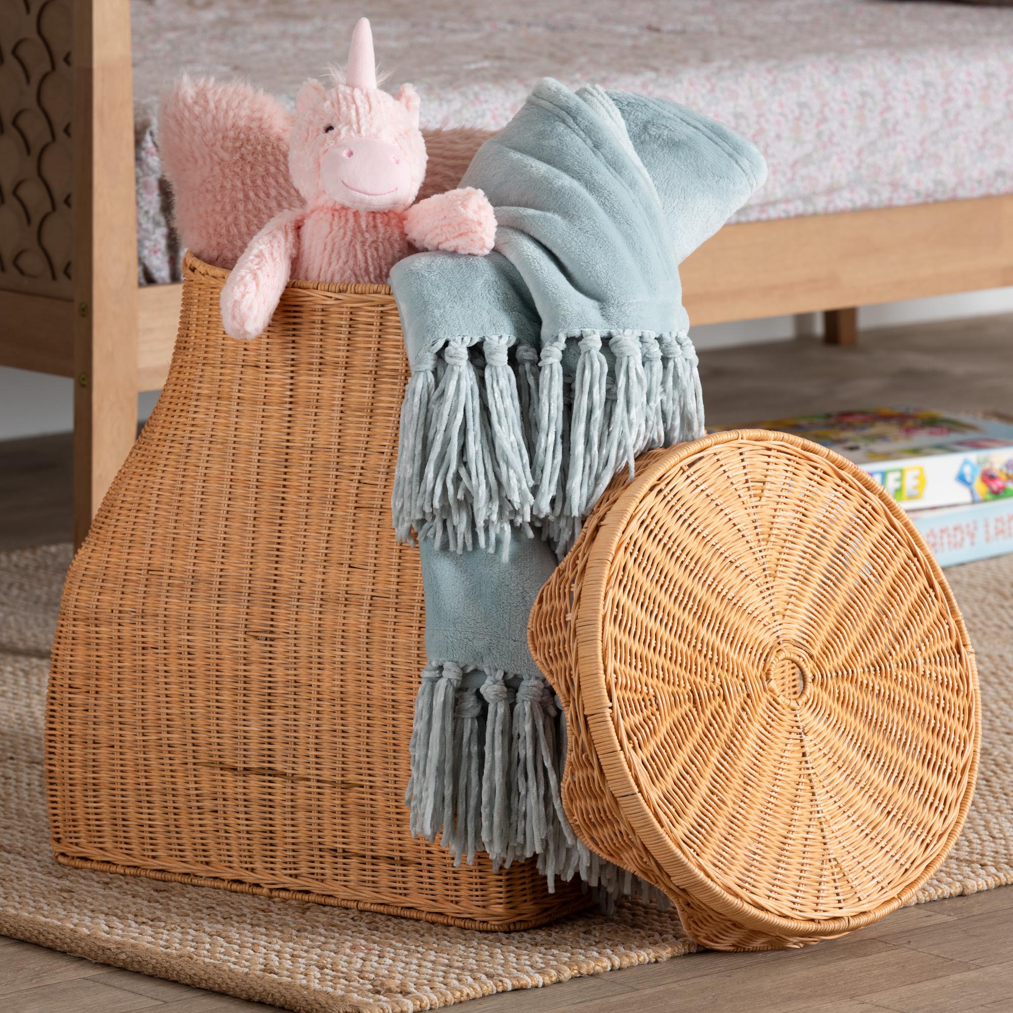 bali & pari Ada Natural Rattan Laundry Hamper - Handwoven Wicker Storage Basket for Laundry Room, Bathroom, or Bedroom Organization