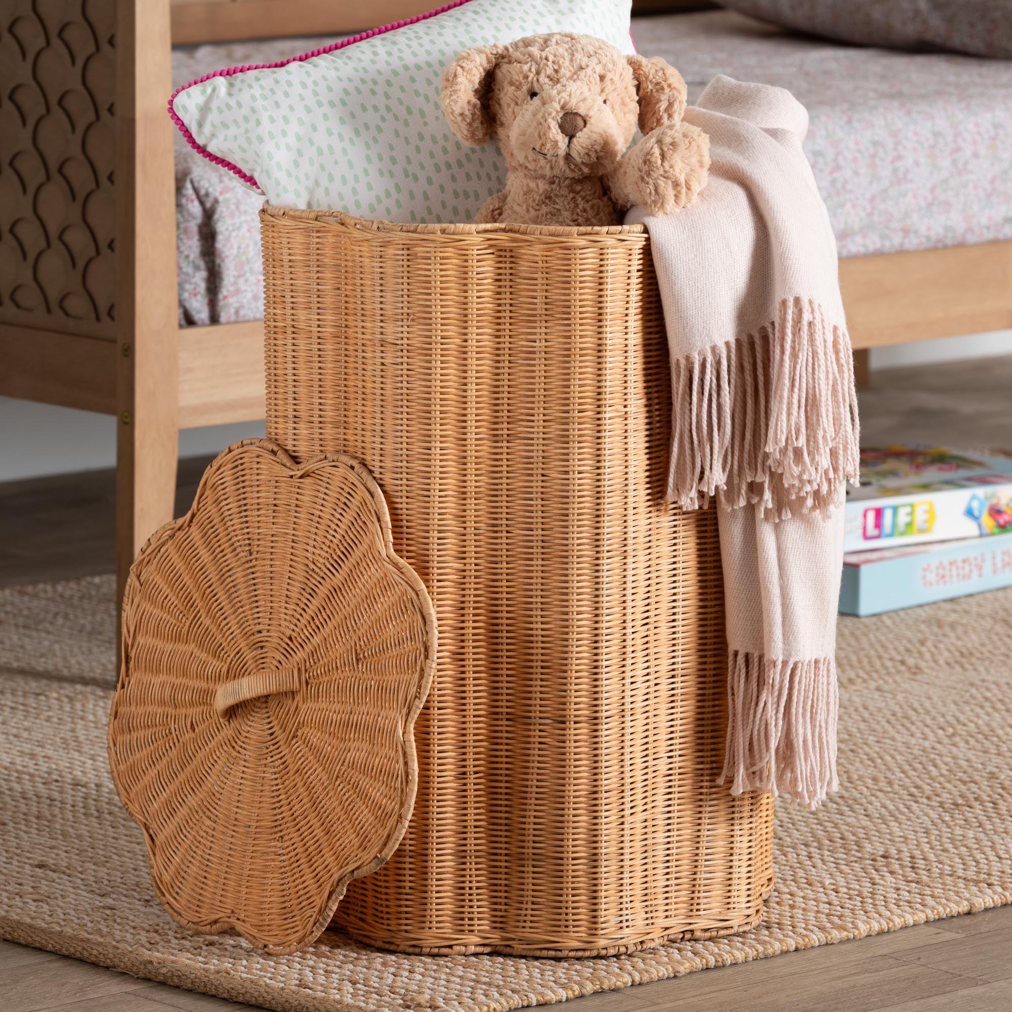 bali & pari Danilo Natural Rattan Laundry Hamper - Handwoven Wicker Storage Basket for Laundry Room, Bathroom, or Bedroom Organization