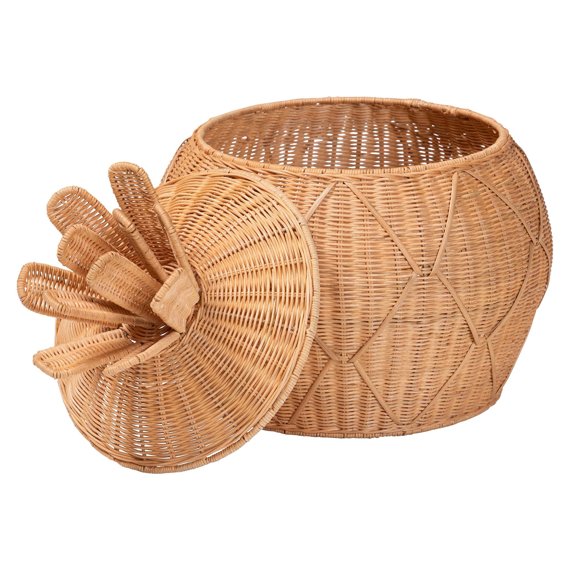 bali & pari Pelham Natural Rattan Laundry Hamper - Handwoven Wicker Storage Basket for Laundry Room, Bathroom, or Bedroom Organization, Small