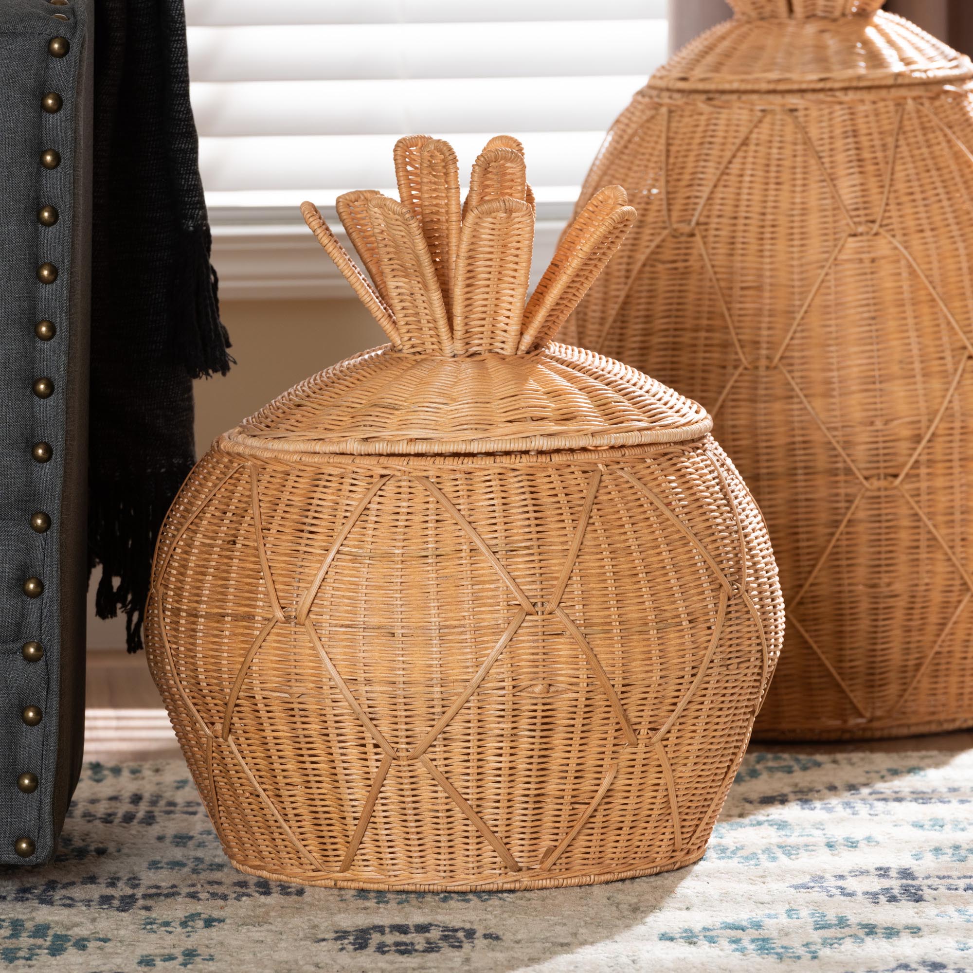 bali & pari Pelham Natural Rattan Laundry Hamper - Handwoven Wicker Storage Basket for Laundry Room, Bathroom, or Bedroom Organization, Small