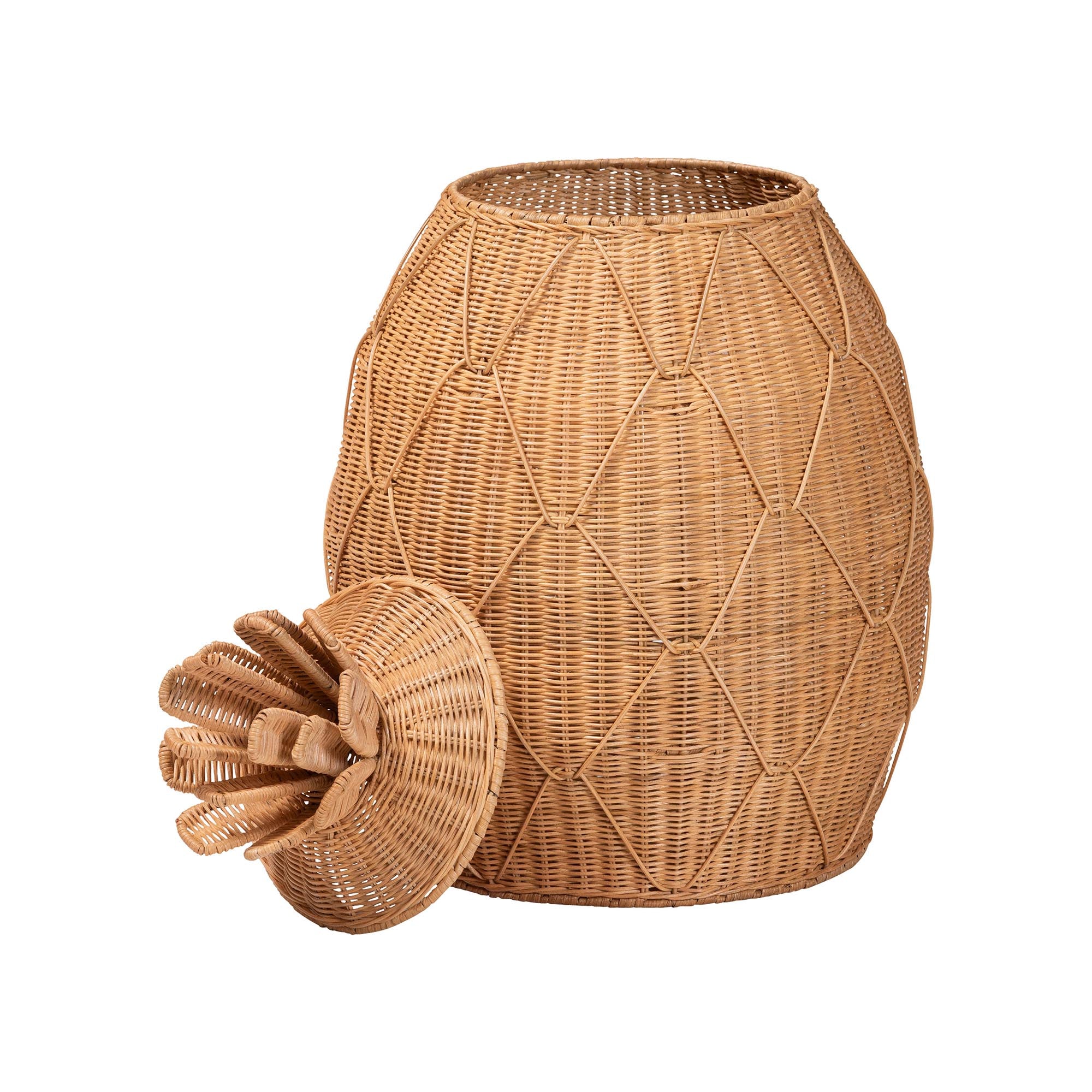 bali & pari Pelham Natural Rattan Laundry Hamper - Handwoven Wicker Storage Basket for Laundry Room, Bathroom, or Bedroom Organization, Large