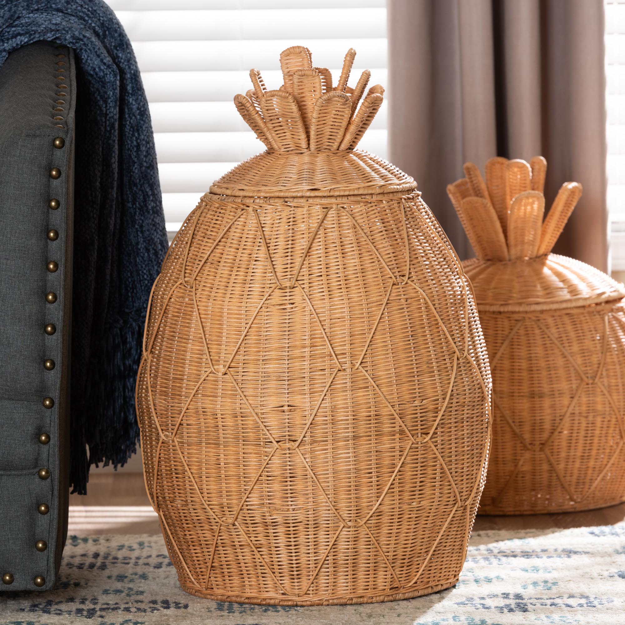 bali & pari Pelham Natural Rattan Laundry Hamper - Handwoven Wicker Storage Basket for Laundry Room, Bathroom, or Bedroom Organization, Large