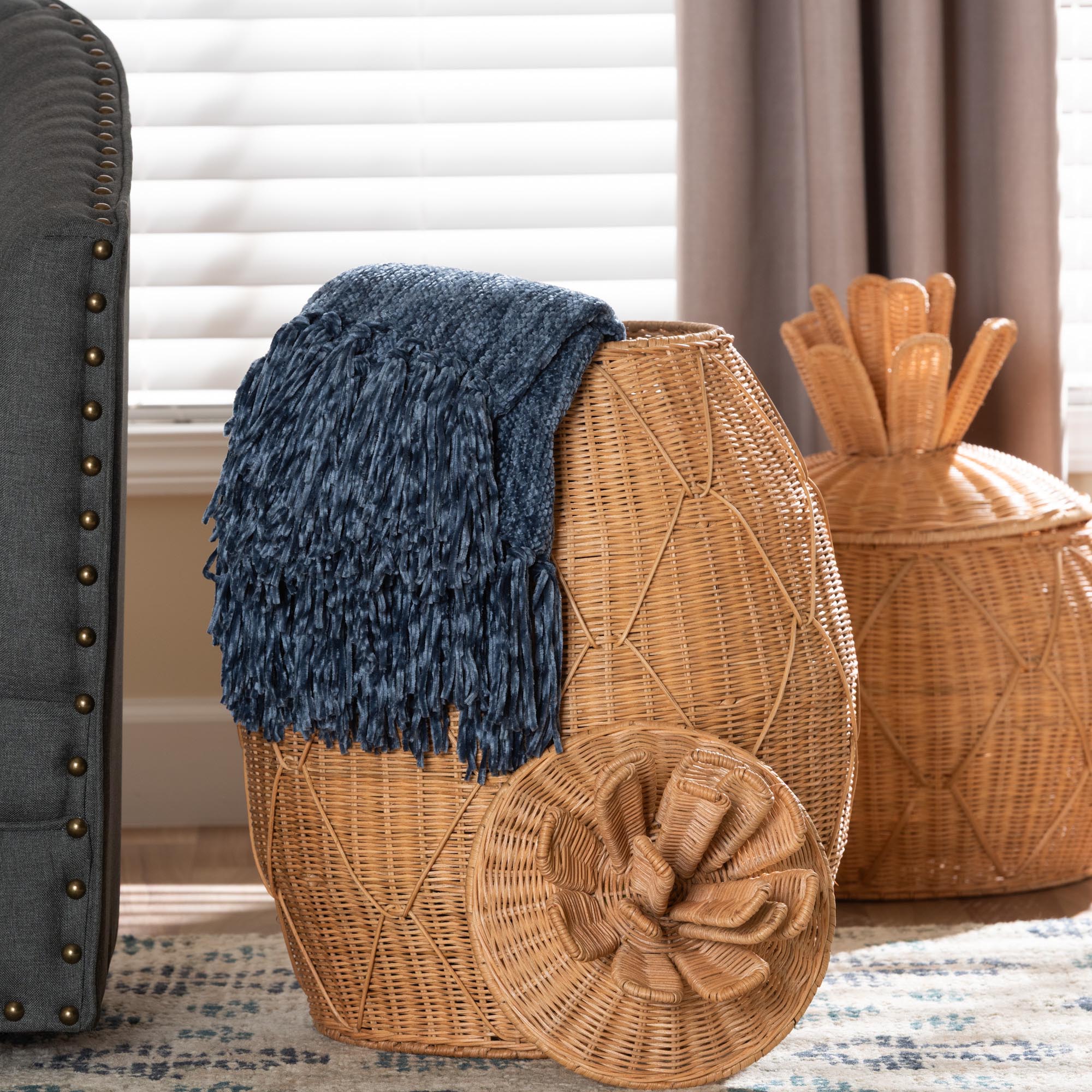 bali & pari Pelham Natural Rattan Laundry Hamper - Handwoven Wicker Storage Basket for Laundry Room, Bathroom, or Bedroom Organization, Large