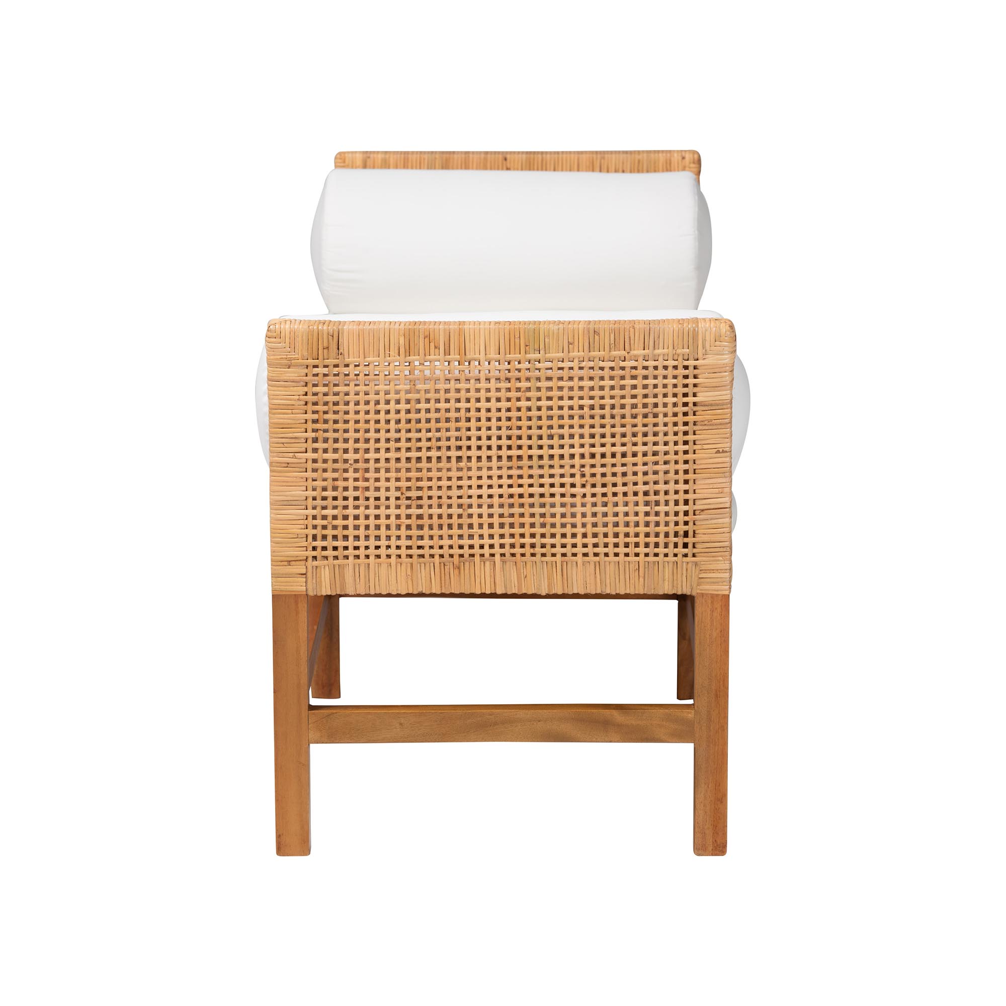 bali & pari Vivan Natural Rattan Bench - Handwoven Wicker Accent Seating with Cushion and Pillows, Backless