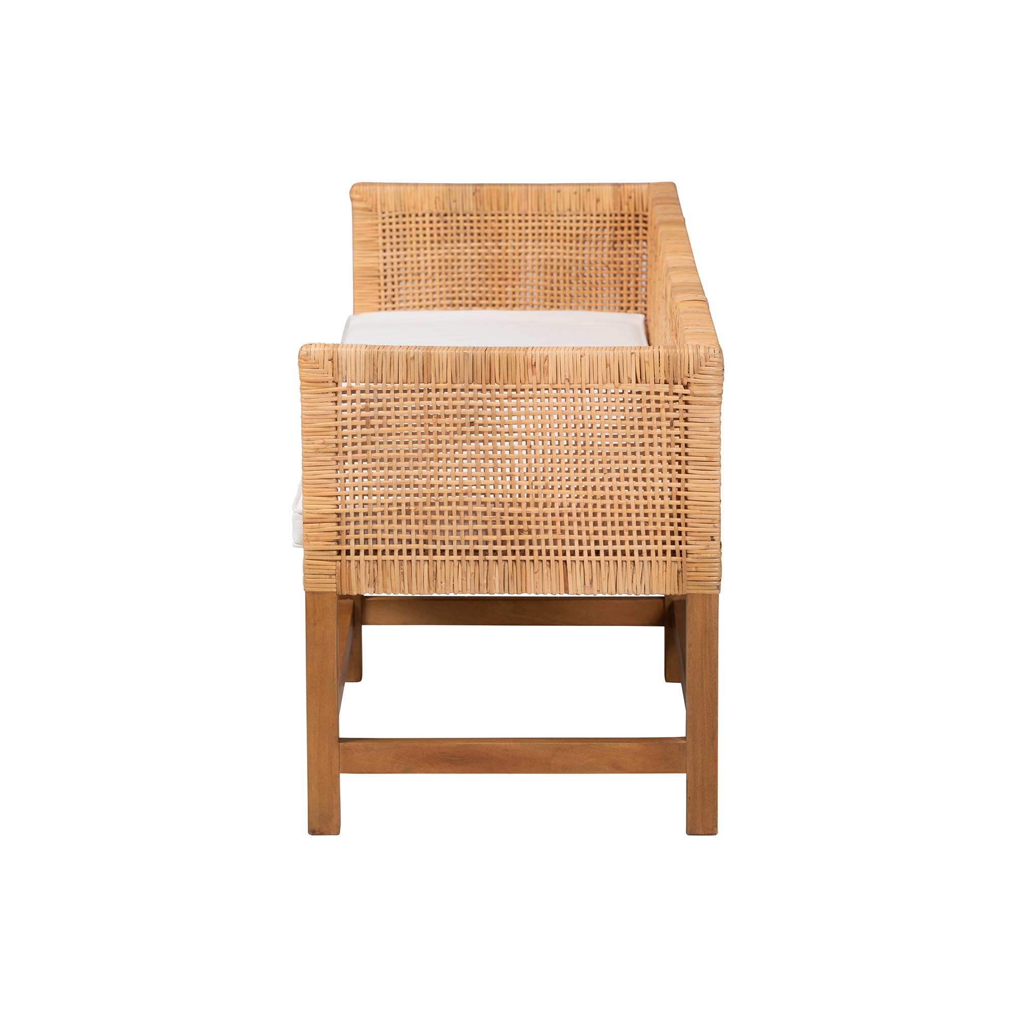 bali & pari Vivan Natural Rattan Bench - Handwoven Wicker Accent Seating with Cushion and Backrest