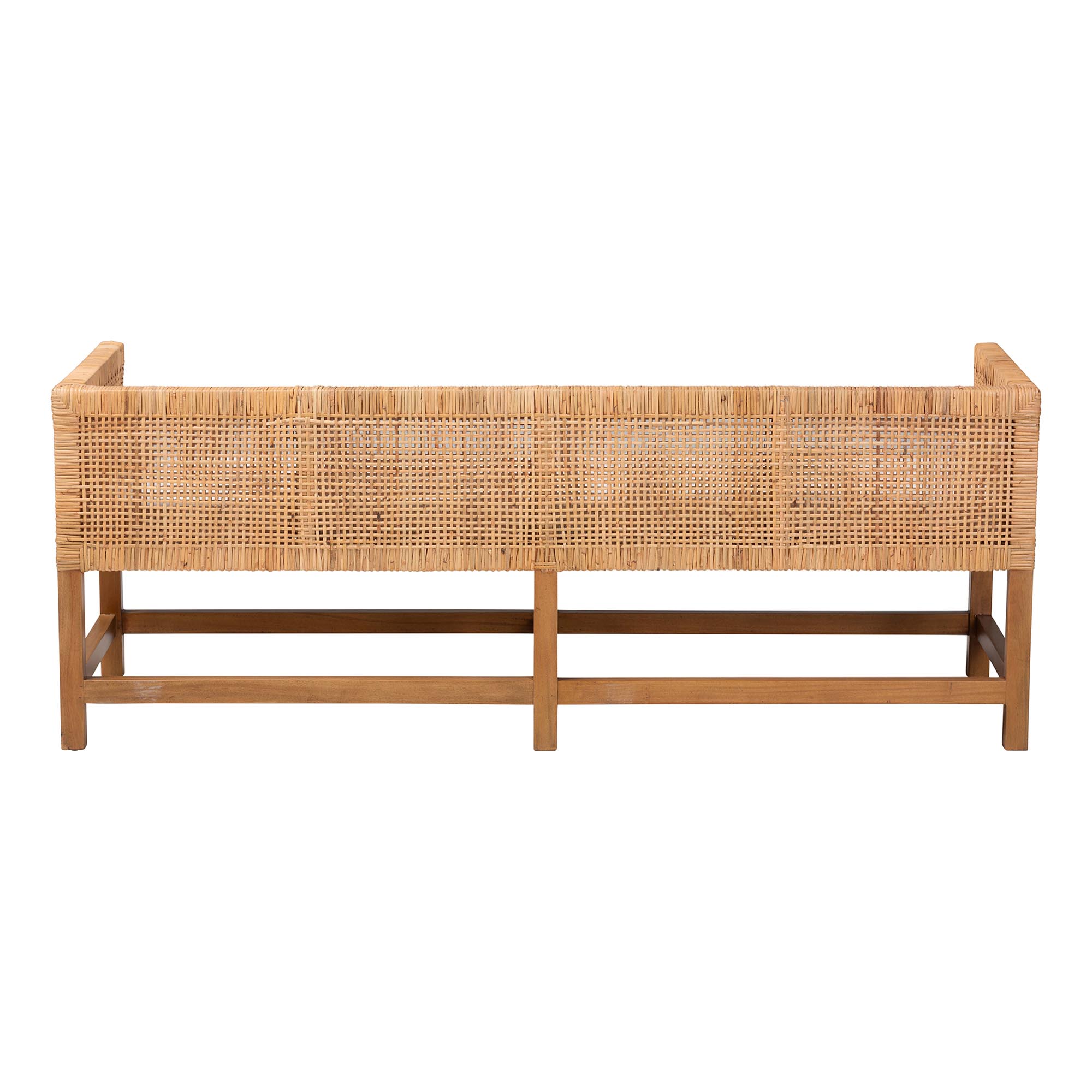 bali & pari Vivan Natural Rattan Bench - Handwoven Wicker Accent Seating with Cushion and Backrest