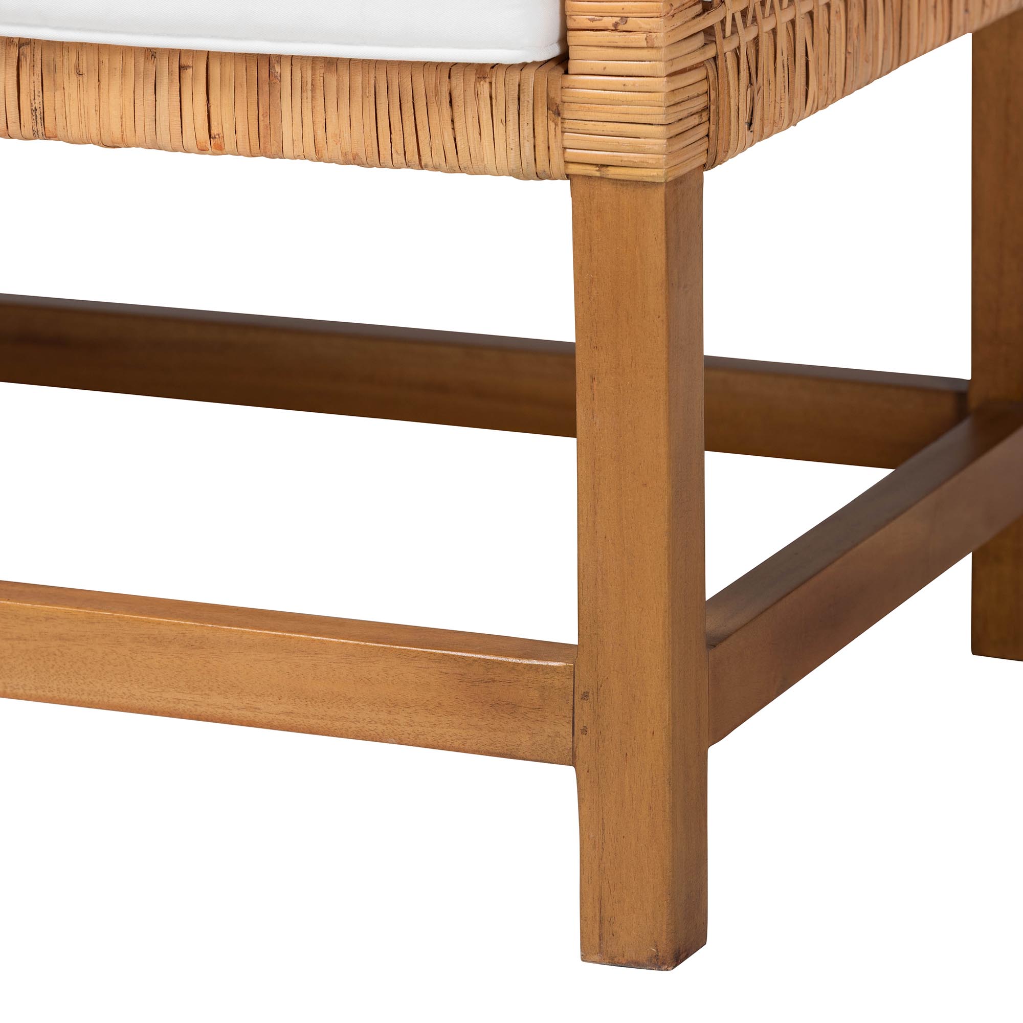 bali & pari Vivan Natural Rattan Bench - Handwoven Wicker Accent Seating with Cushion and Backrest