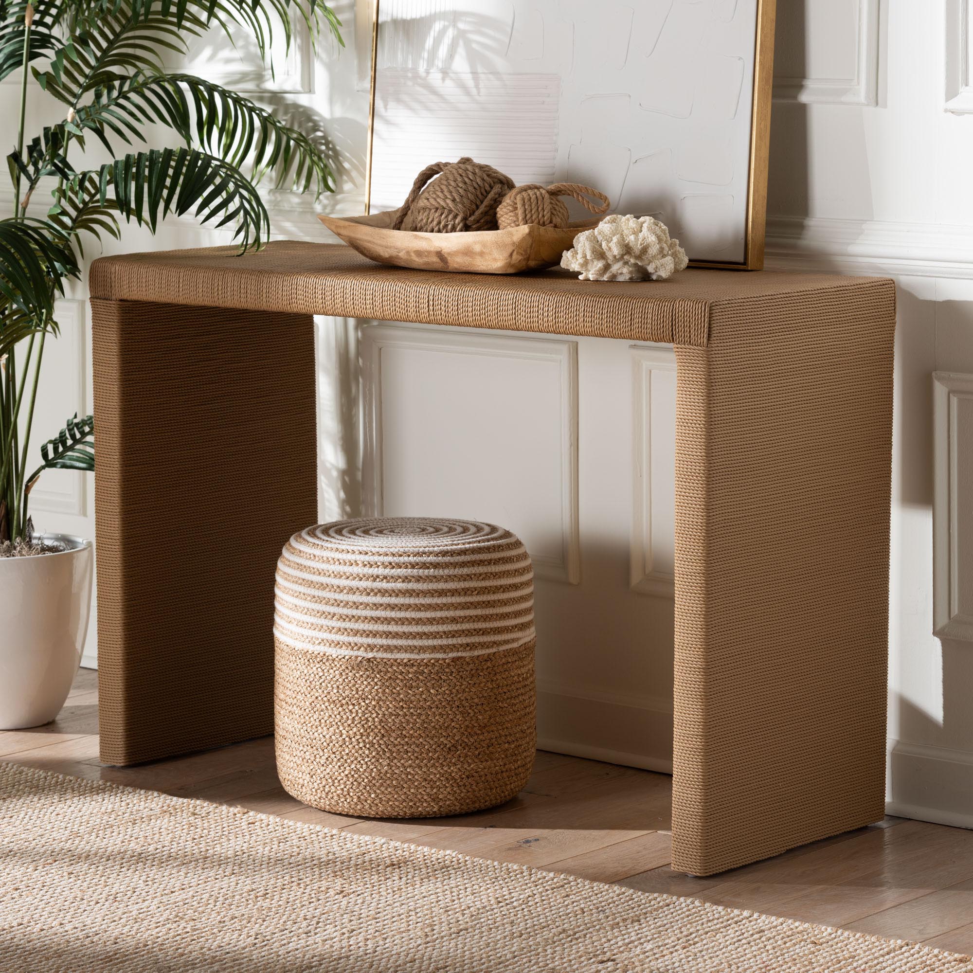 bali & pari Salve Woven Seagrass Console Table - Handwoven Wicker Waterfall Accent Table for Living Room, Entryway, or Hallway