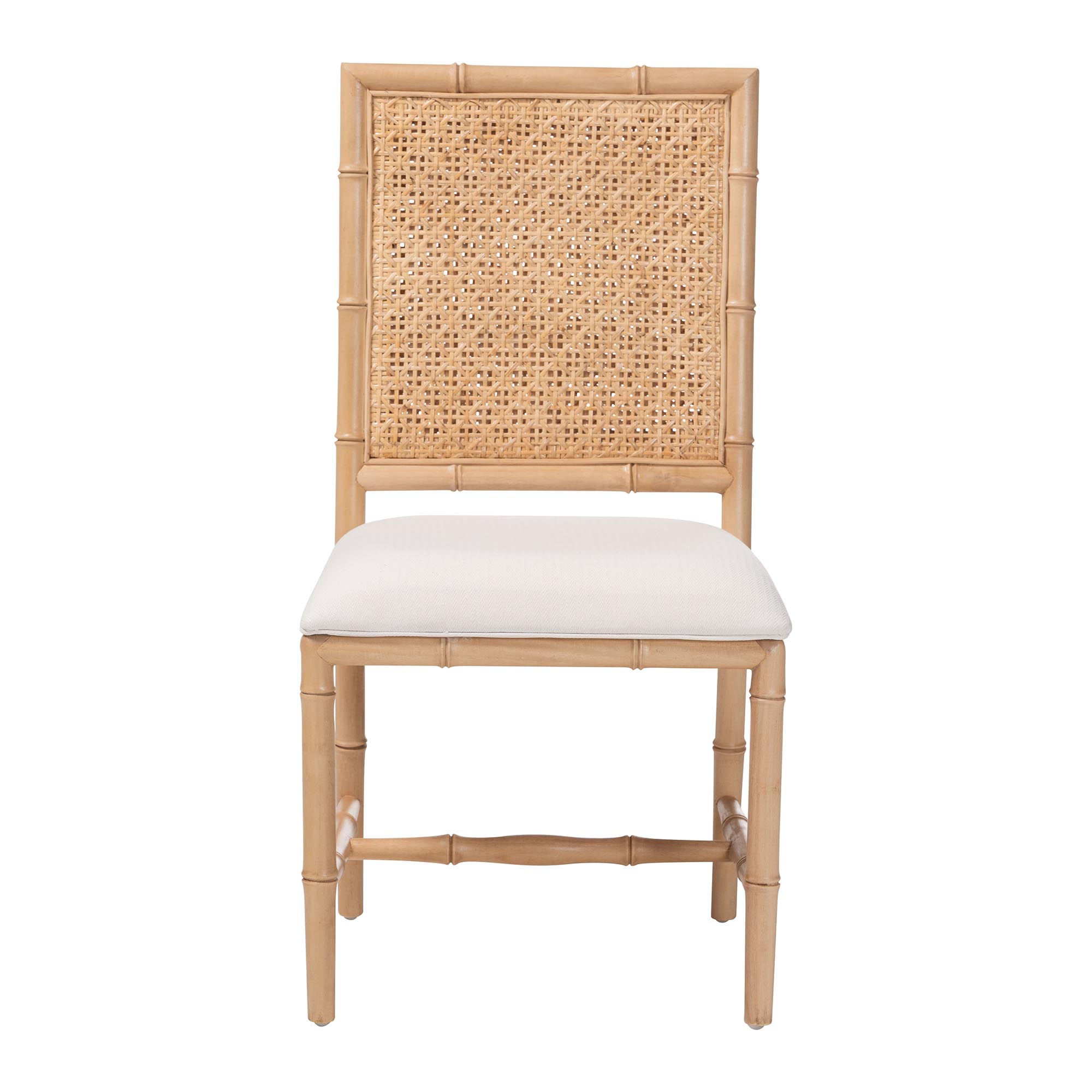 bali & pari Sandy Dining Chair - Crafted Wood and Natural Rattan Side Chair with Bamboo Motif and Upholstered Seat