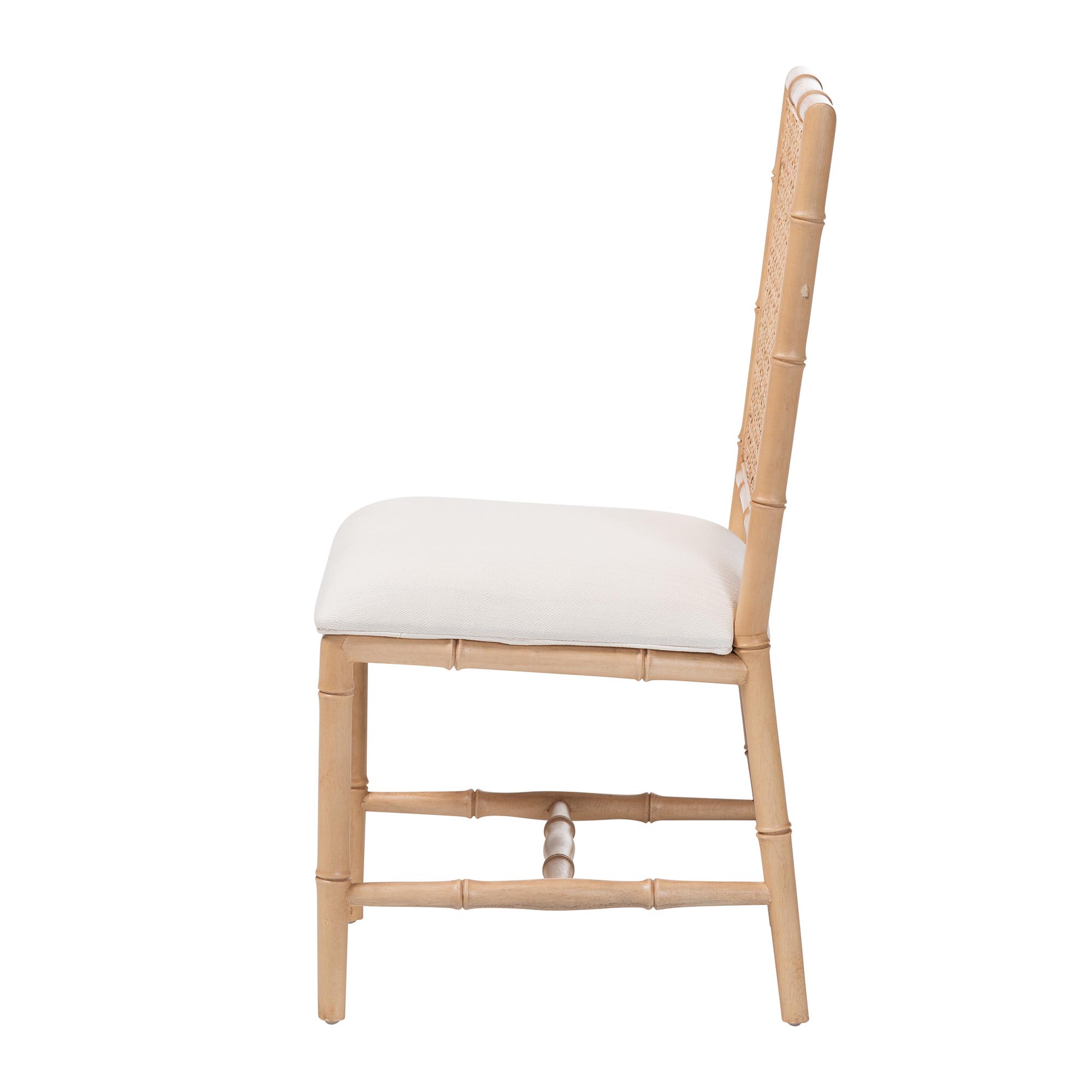 bali & pari Sandy Dining Chair - Crafted Wood and Natural Rattan Side Chair with Bamboo Motif and Upholstered Seat